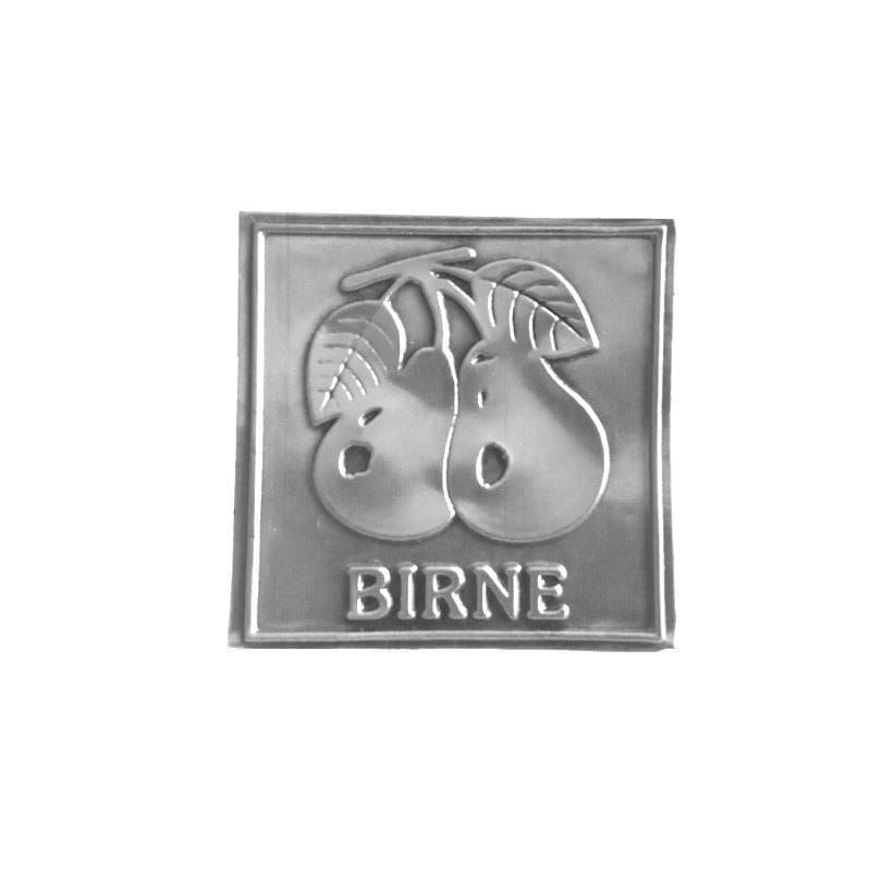 Zinnetikett 'Birne', quadratisch, Metall, silber Zinnetikett 'Birne', quadratisch, Metall, silber