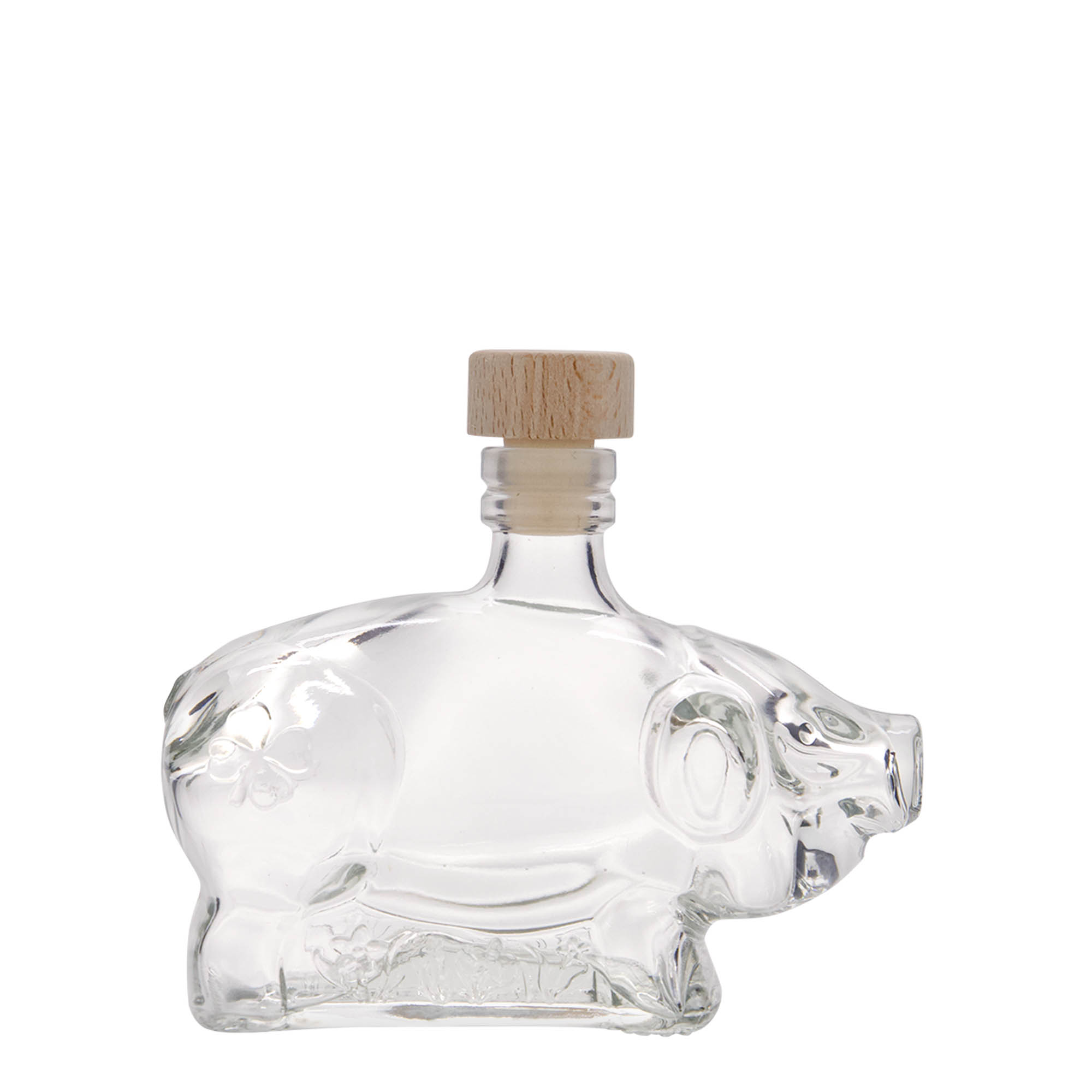 200 ml Glasflasche «Glücksschweinchen», Mündung: Kork