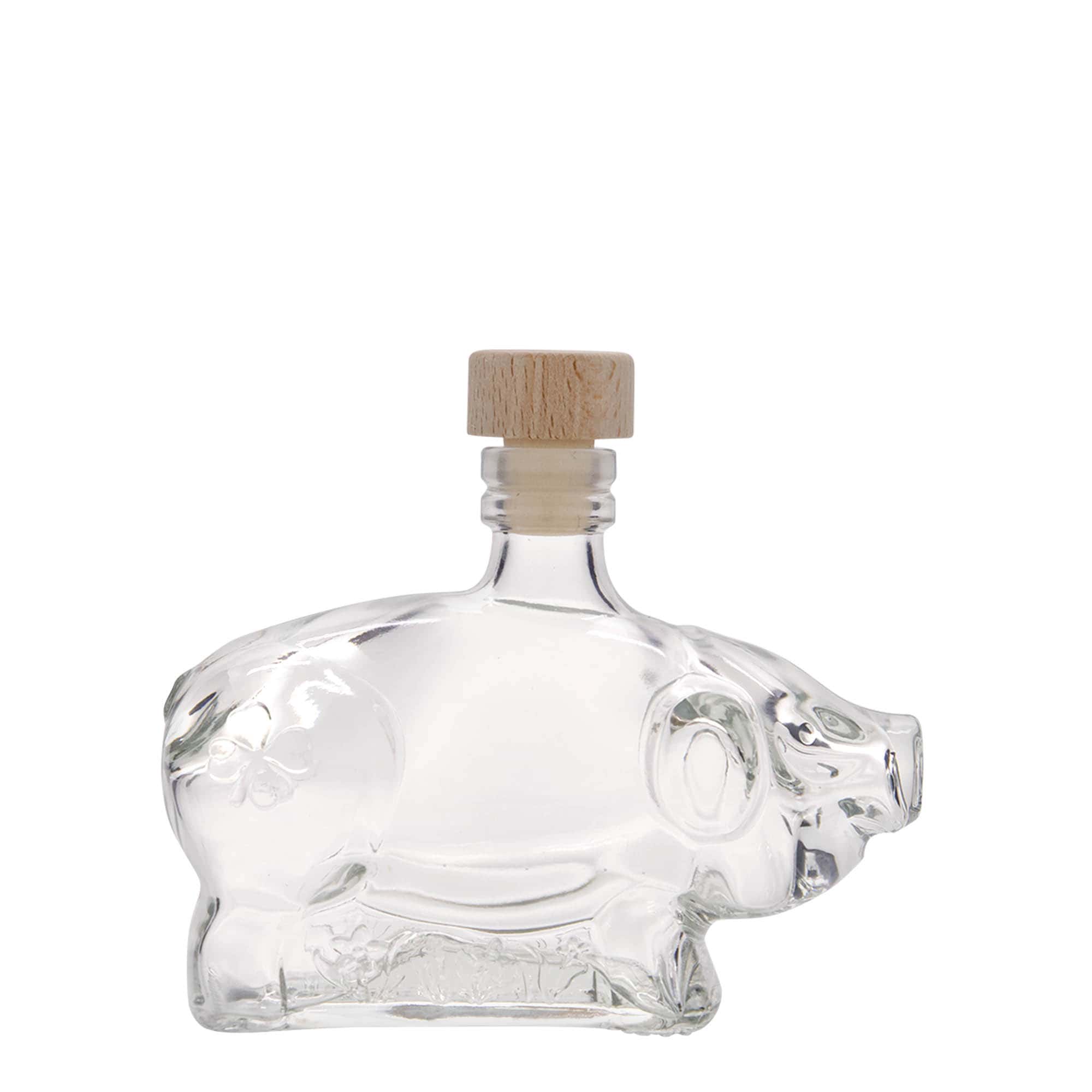 200 ml Glasflasche «Glücksschweinchen», Mündung: Kork