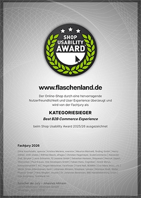Shop Usability Award 2026 Urkunde Kategoriesieger Flaschenland Best B2B Comerce Experience