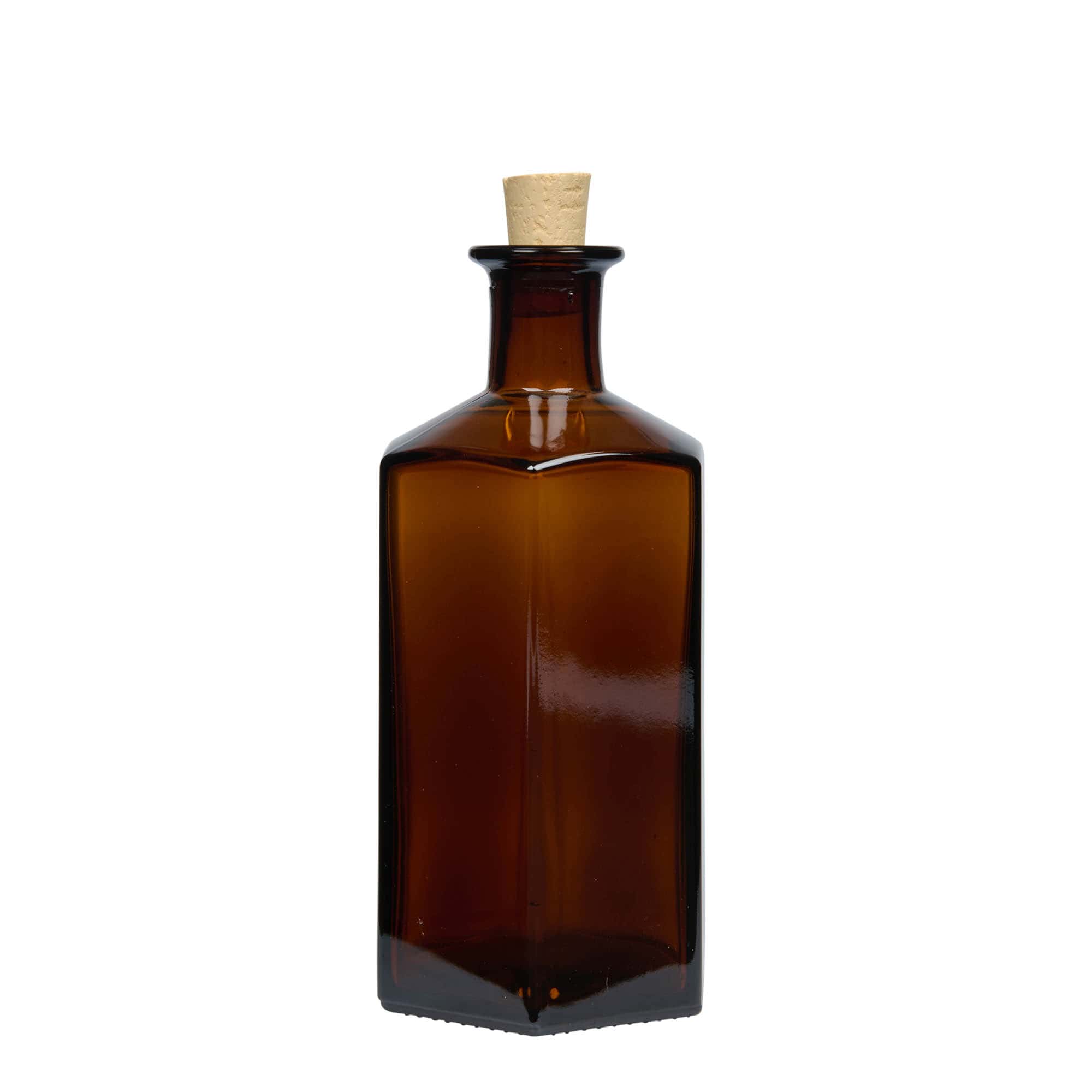 500 ml Glasflasche Apotheker «Jimmy», sechseckig, braun, Mündung: Kork