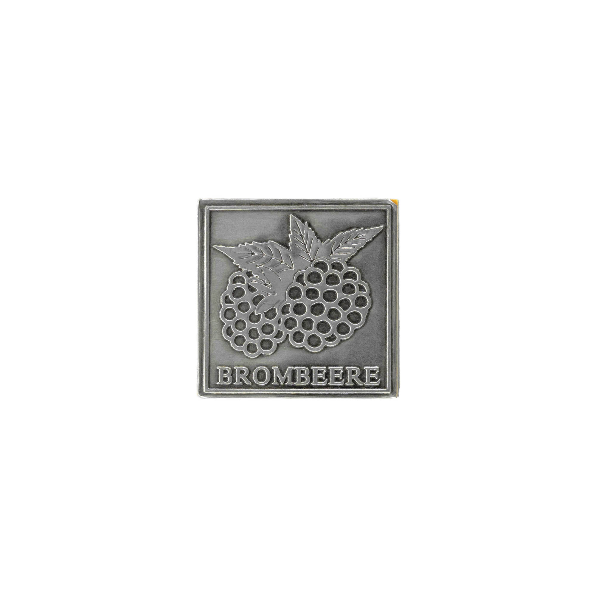 Zinnetikett 'Brombeere', quadratisch, Metall, silber Zinnetikett 'Brombeere', quadratisch, Metall, silber