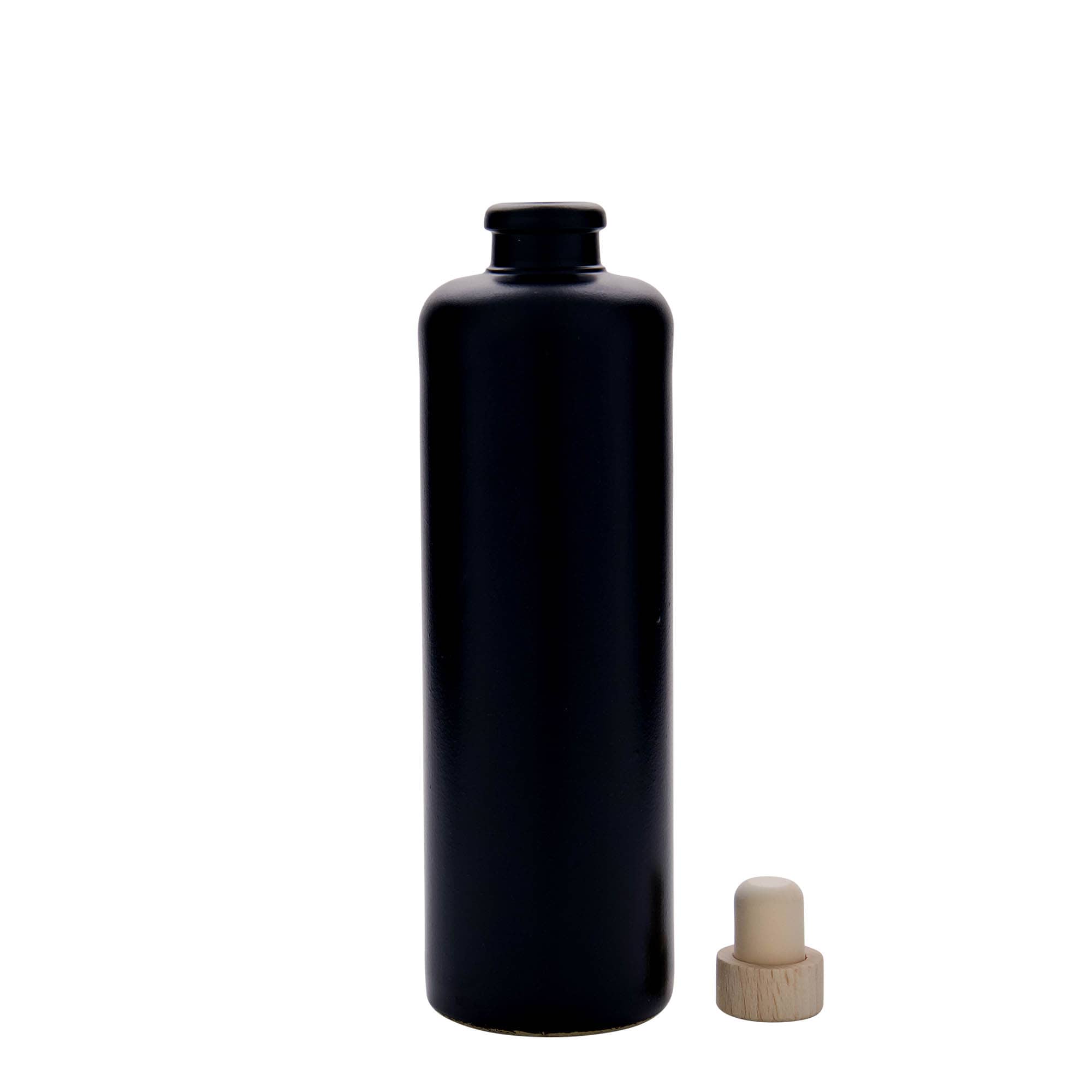 500 ml Tonkrug, Steinzeug, schwarz, Mündung: Kork