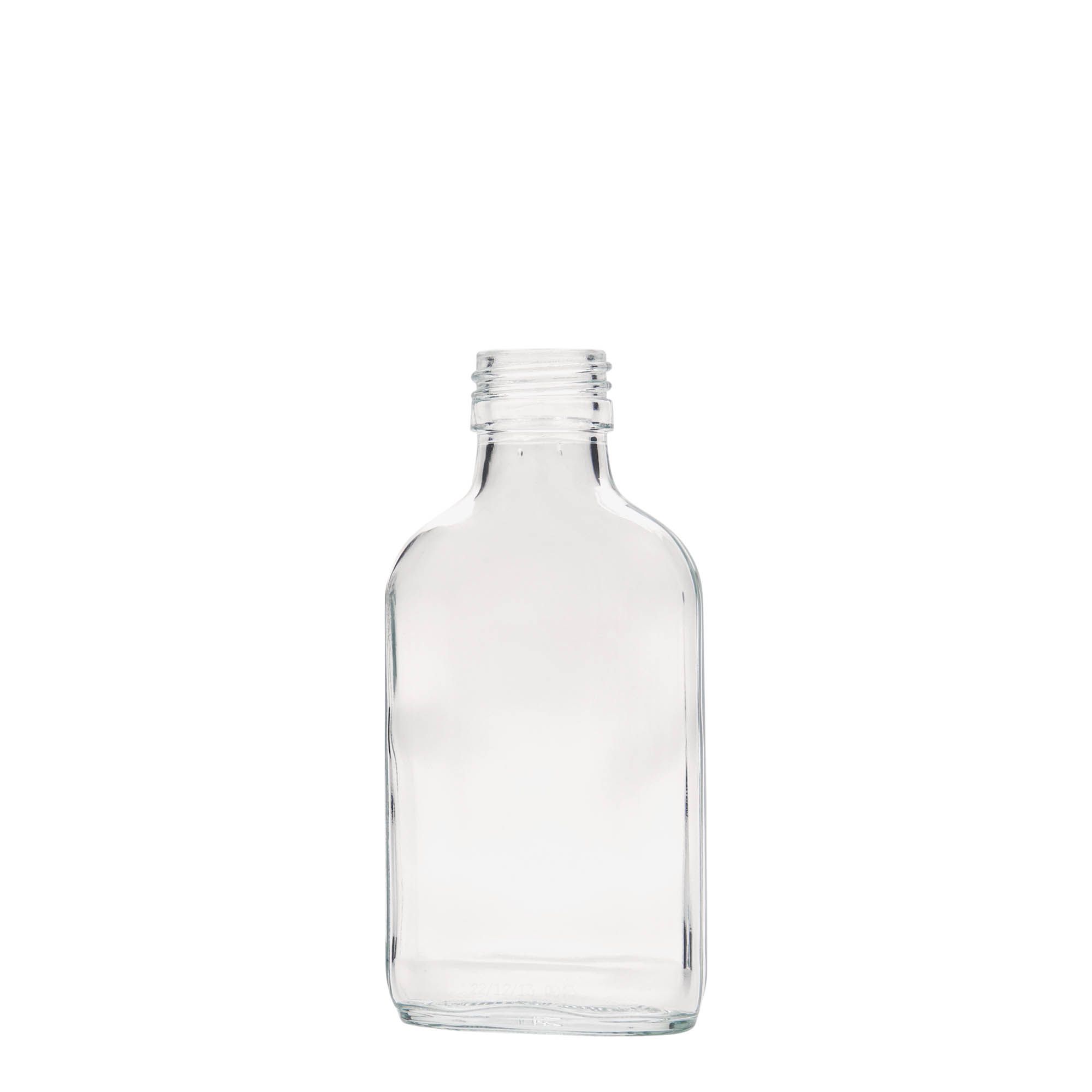 100 ml Taschenflasche, rechteckig, Glas, Mündung: PP 28 100 ml Taschenflasche, rechteckig, Glas, Mündung: PP 28