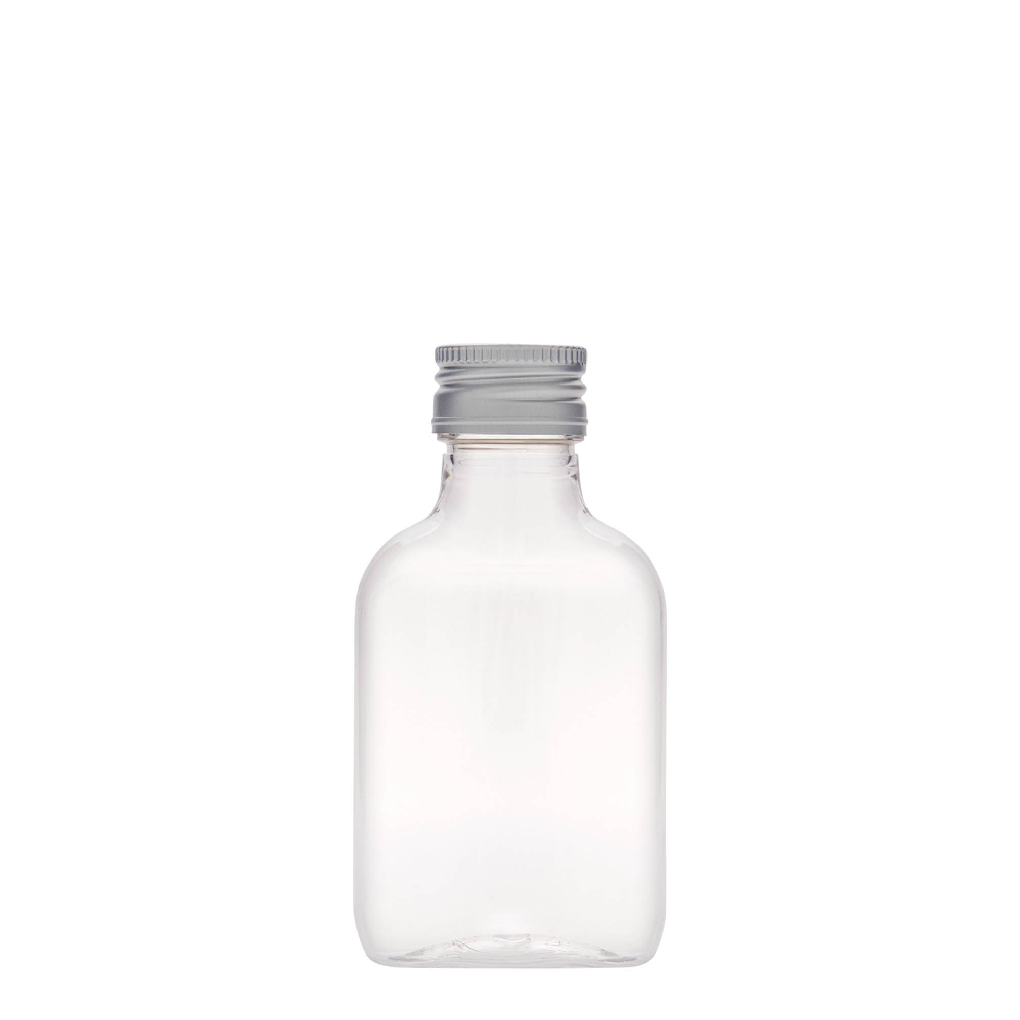 100 ml Taschenflasche, oval, PET-Kunststoff, Mündung: PP 28
