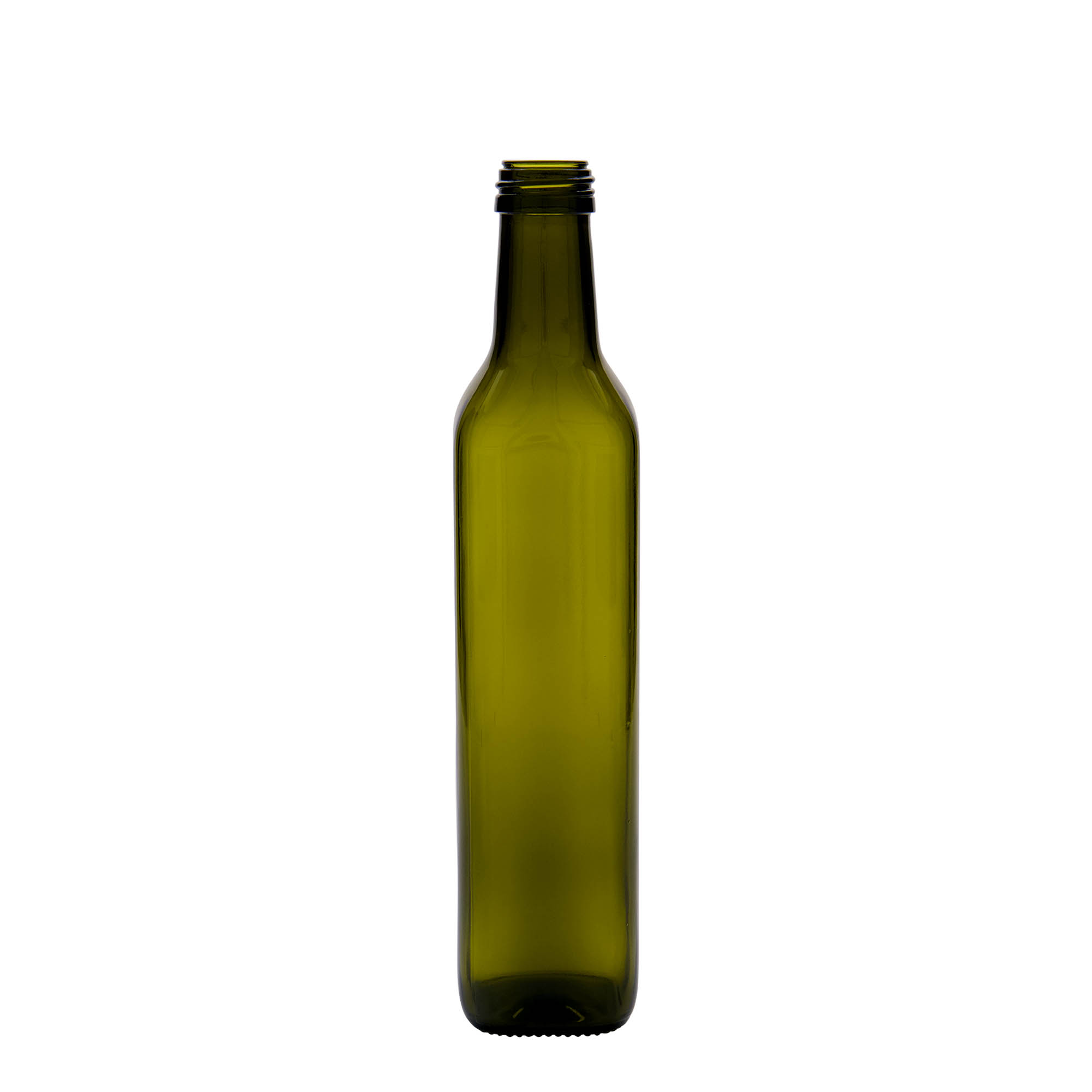 500 ml Glasflasche 'Marasca', quadratisch, antikgrün, Mündung: PP 31,5 500 ml Glasflasche 'Marasca', quadratisch, antikgrün, Mündung: PP 31,5