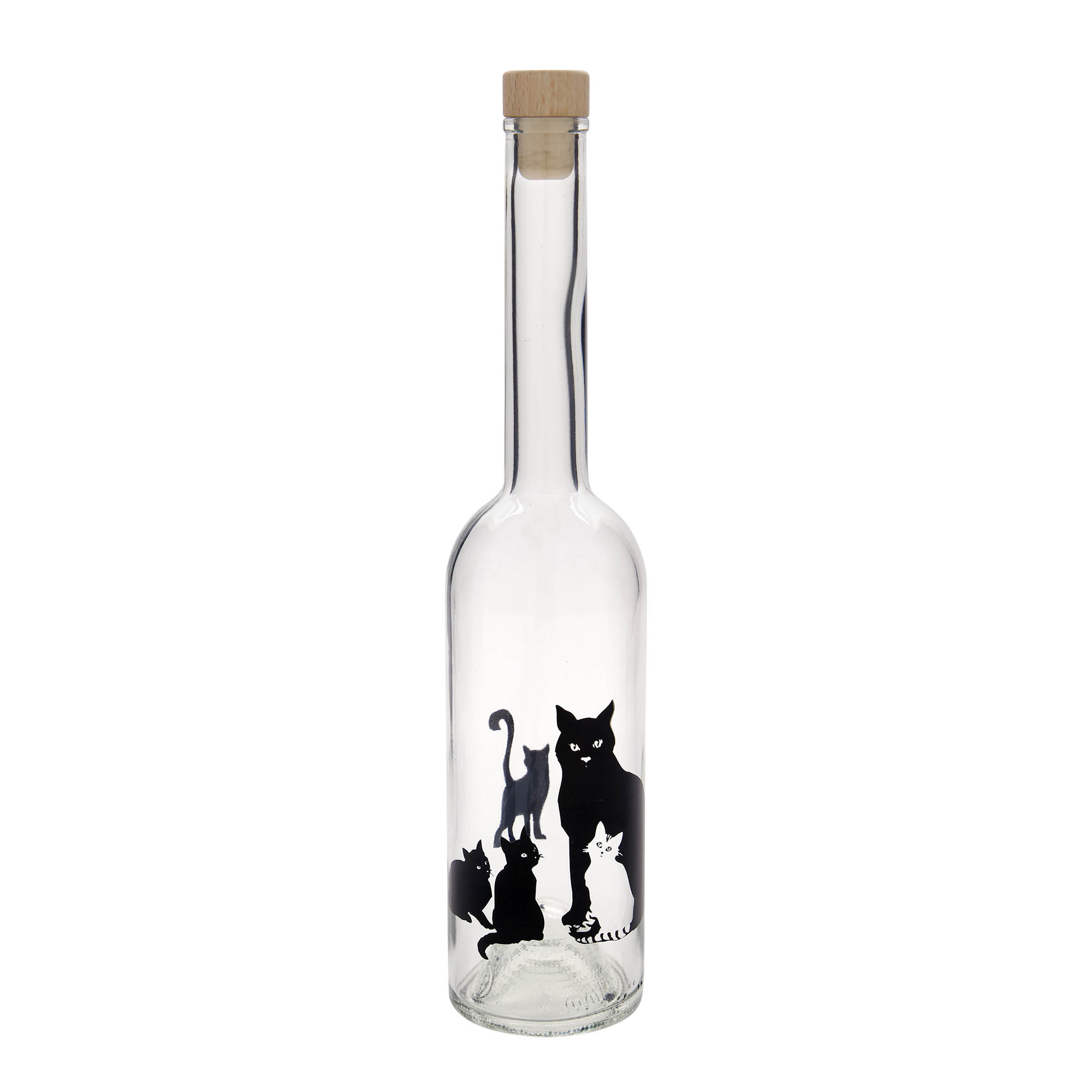 500 ml Glasflasche 'Opera', Motiv: Katzen, Mündung: Kork 500 ml Glasflasche 'Opera', Motiv: Katzen, Mündung: Kork