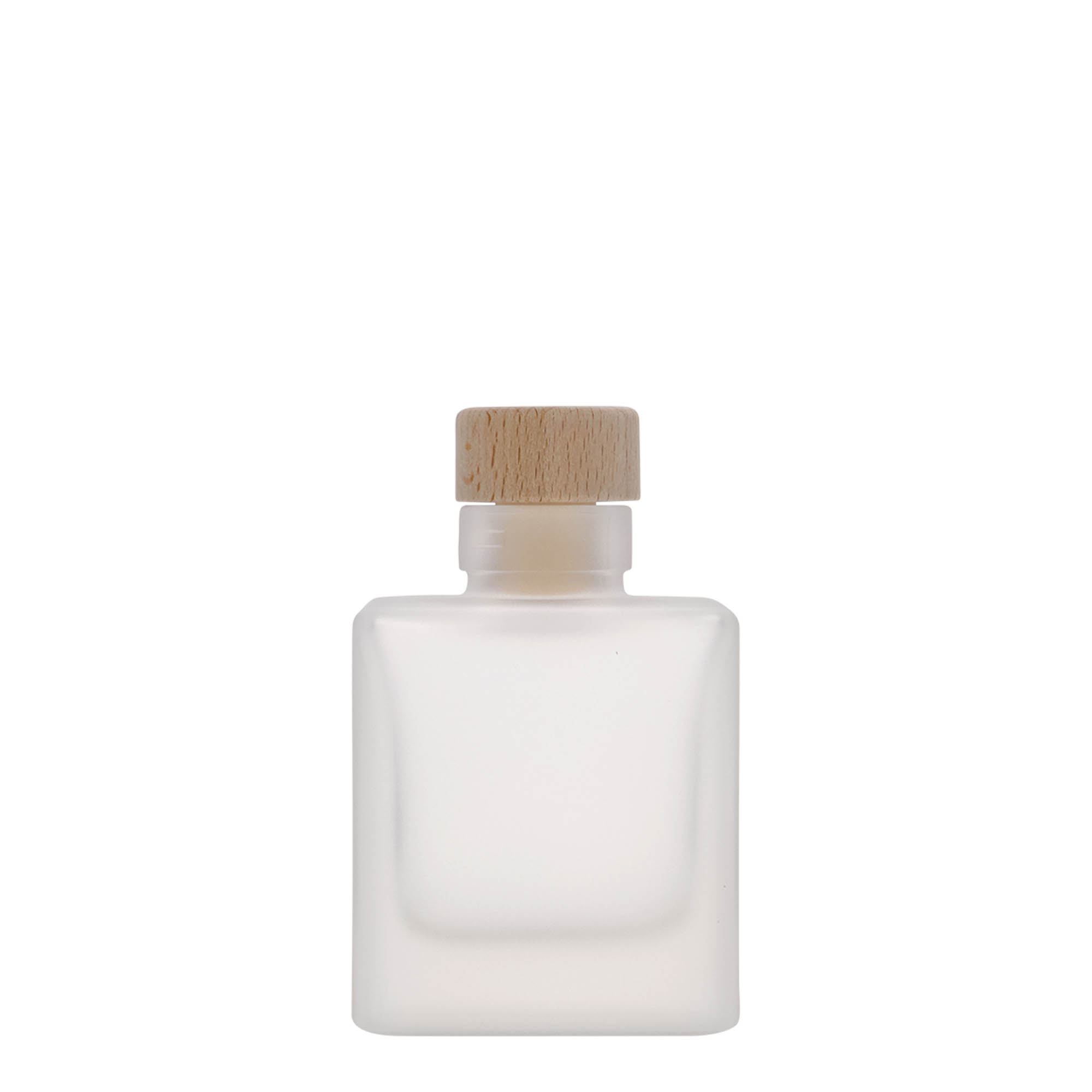 100 ml Glasflasche 'Cube', quadratisch, geeist, Mündung: Kork