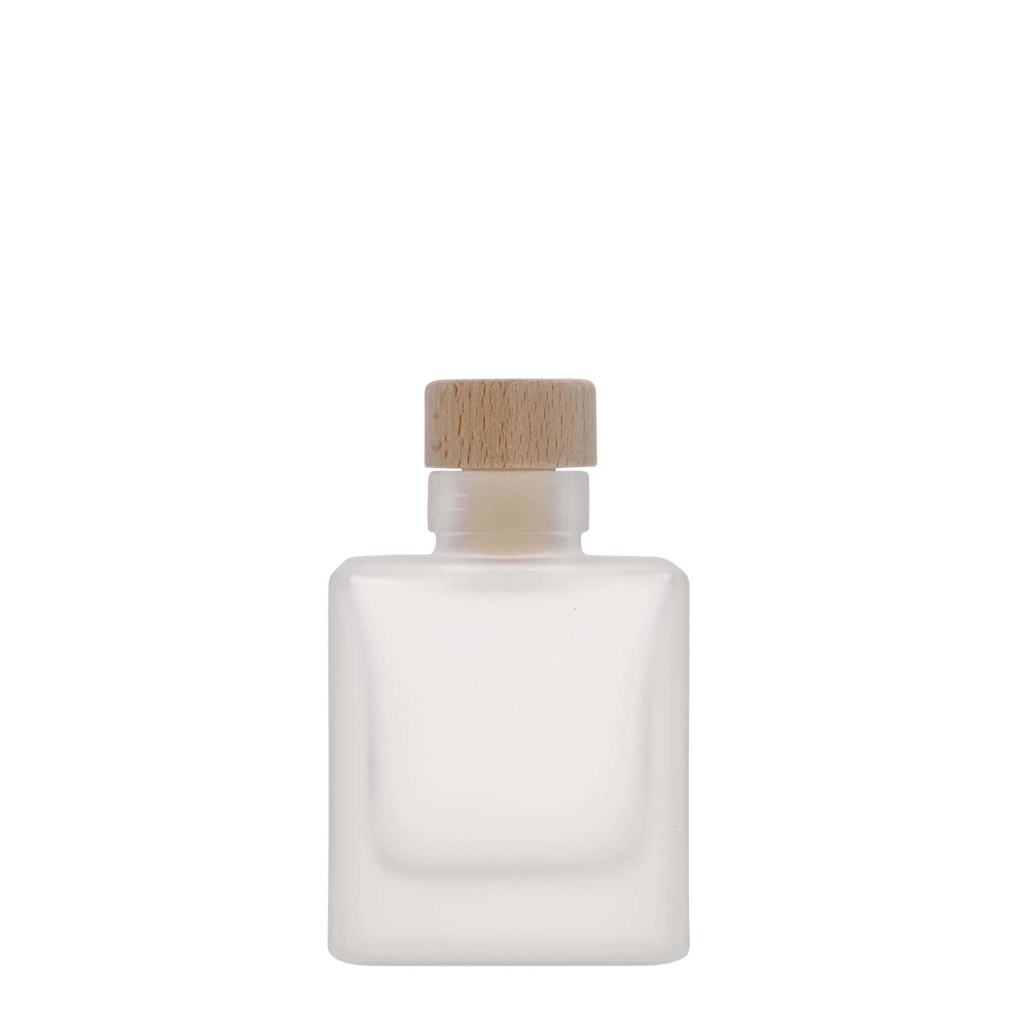 100 ml Glasflasche «Cube», quadratisch, geeist, Mündung: Kork