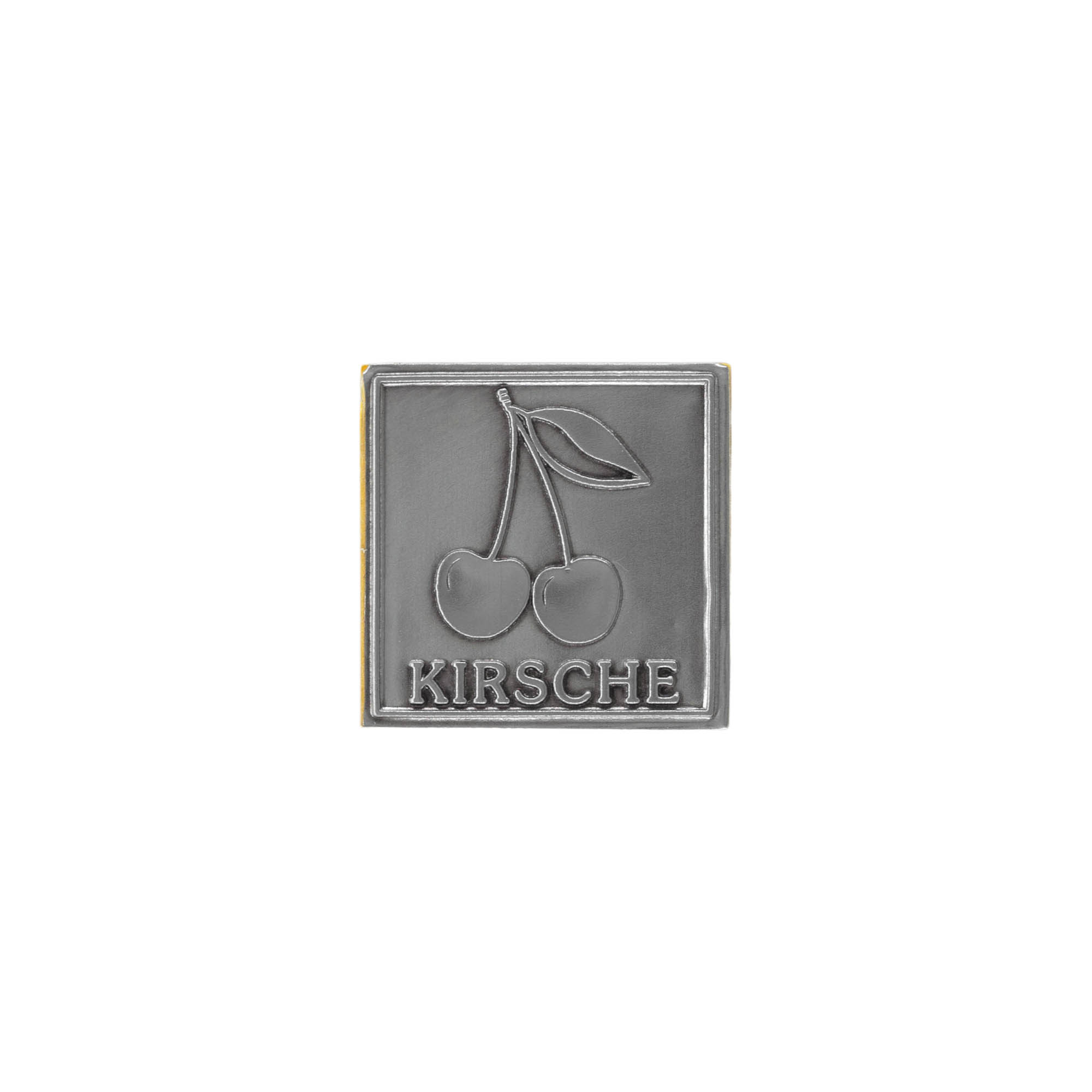 Zinnetikett 'Kirsche', quadratisch, Metall, silber Zinnetikett 'Kirsche', quadratisch, Metall, silber