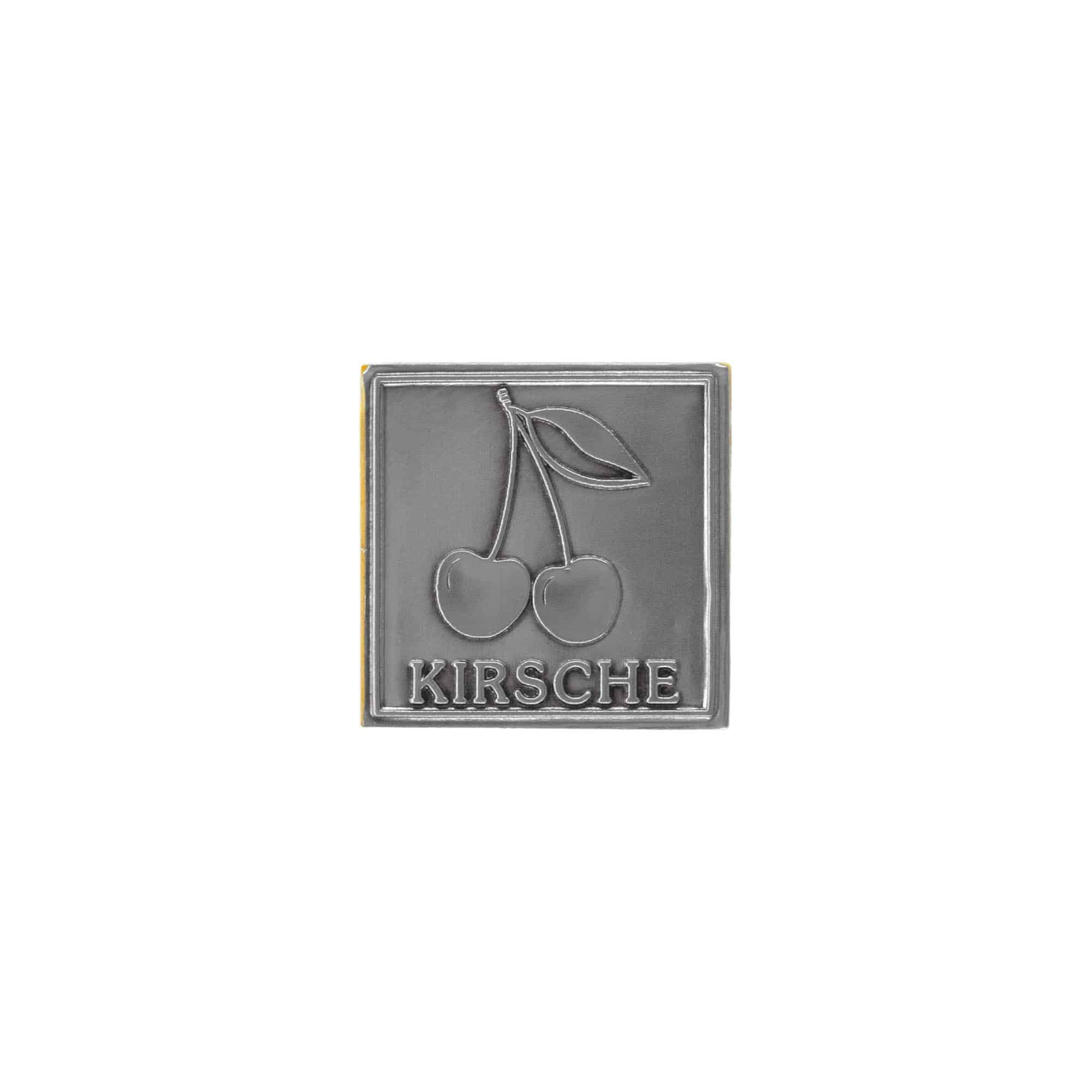 Zinnetikett «Kirsche», quadratisch, Metall, silber