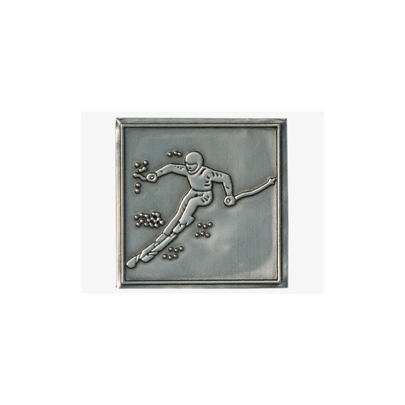 Zinnetikett «Abfahrt», quadratisch, Metall, silber