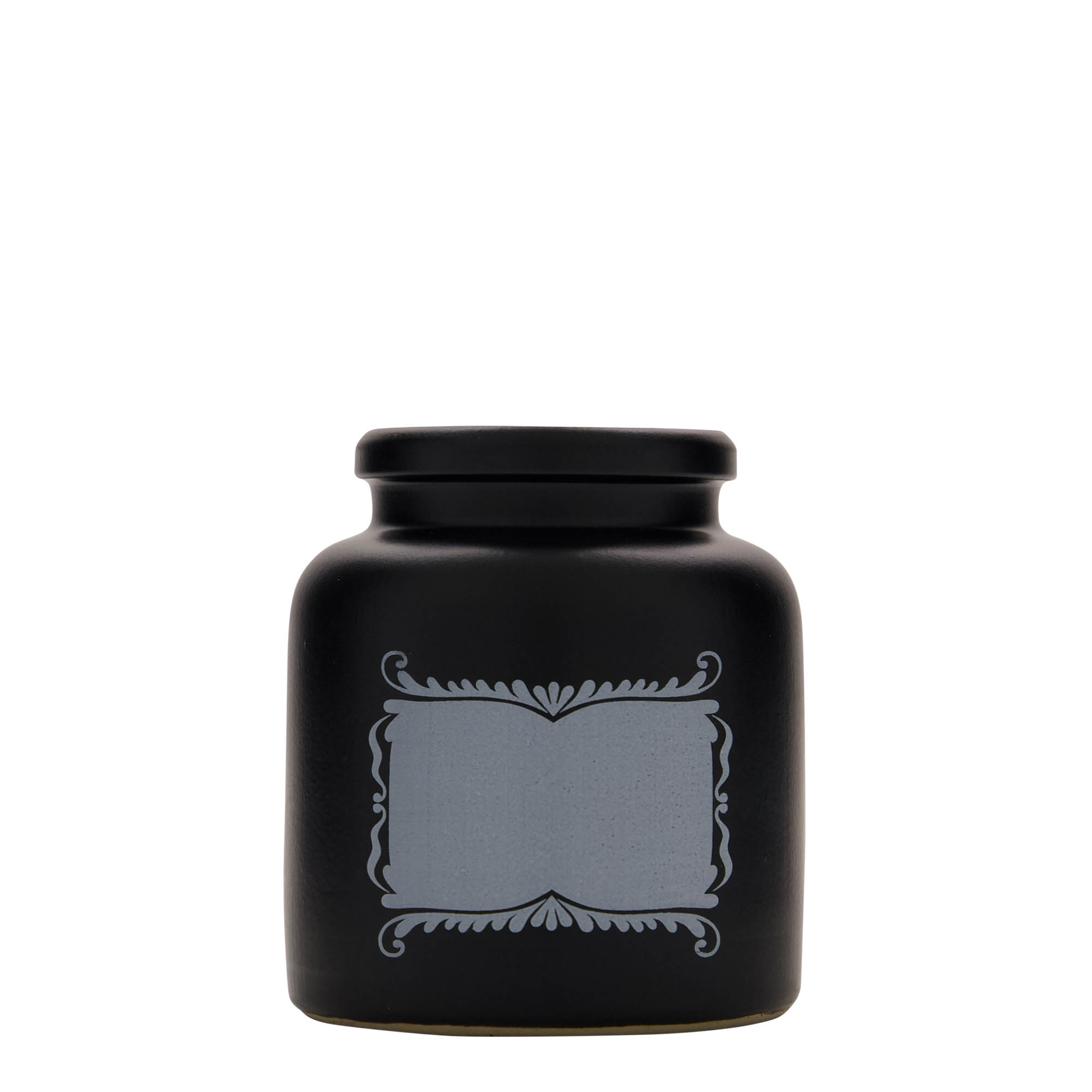 270 ml Steinzeugtopf, Motiv: Etikettenfeld, Keramik, schwarz, Mündung: Stülpdeckel 270 ml Steinzeugtopf, Motiv: Etikettenfeld, Keramik, schwarz, Mündung: Stülpdeckel
