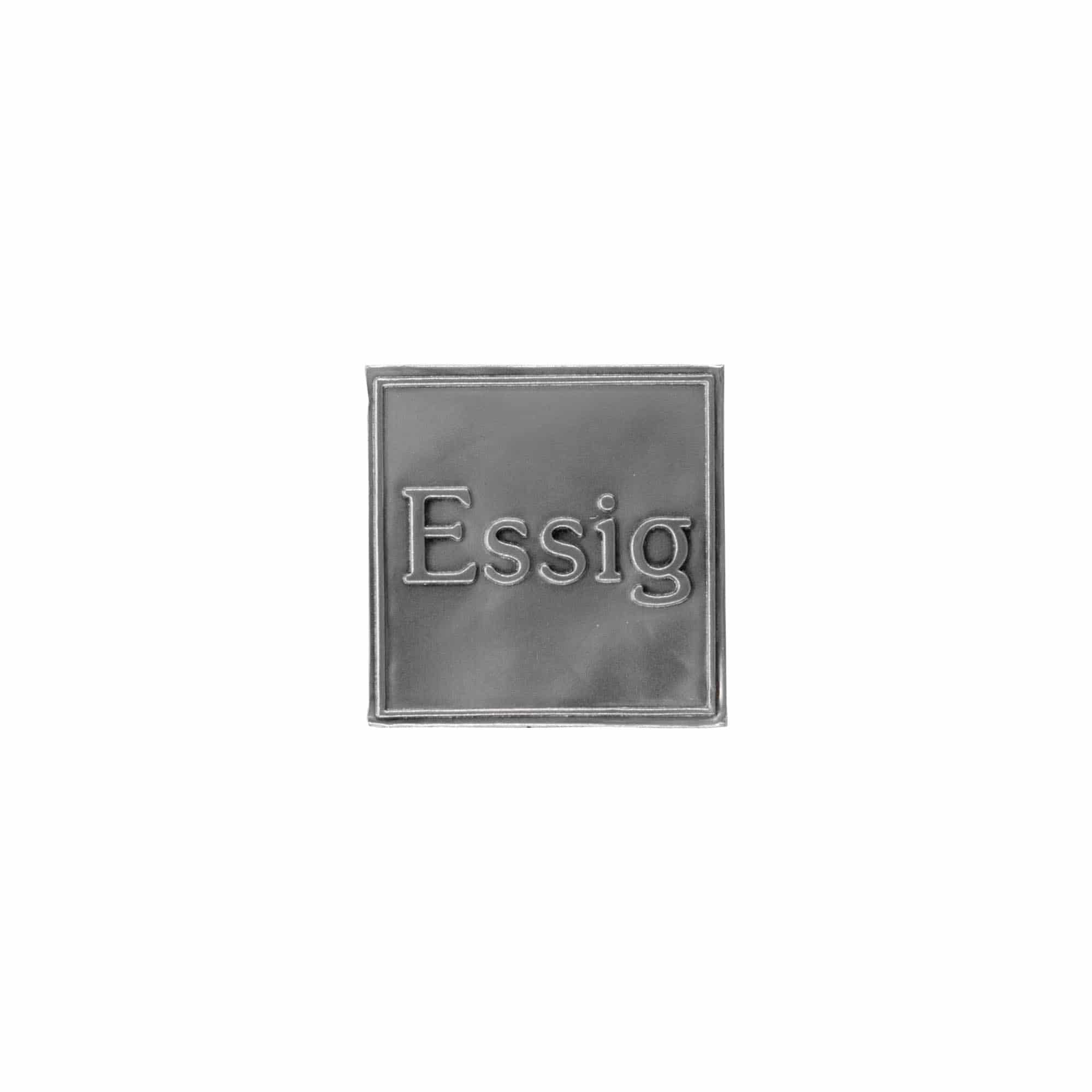 Zinnetikett «Essig», quadratisch, Metall, silber