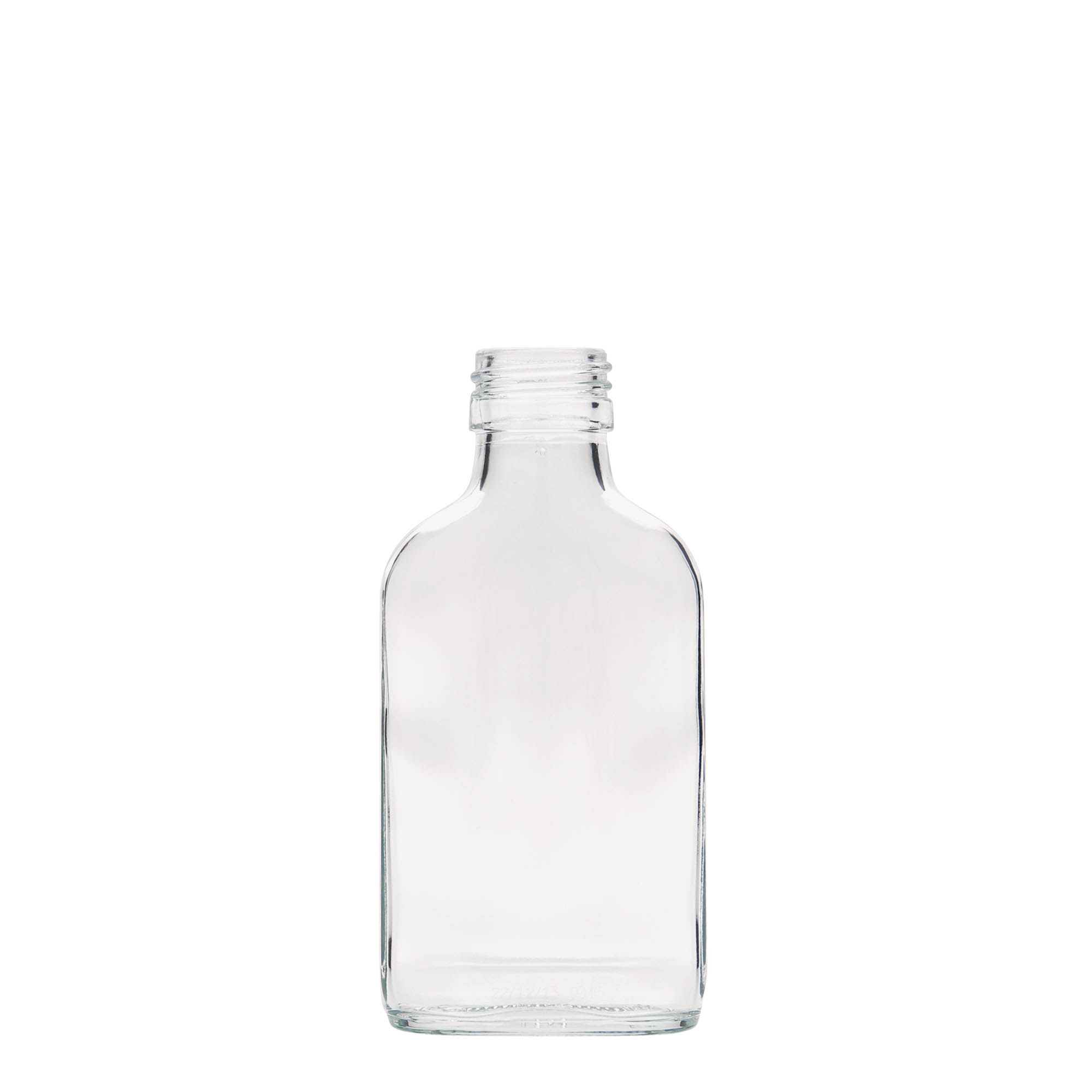 100 ml Taschenflasche, rechteckig, Glas, Mündung: PP 28