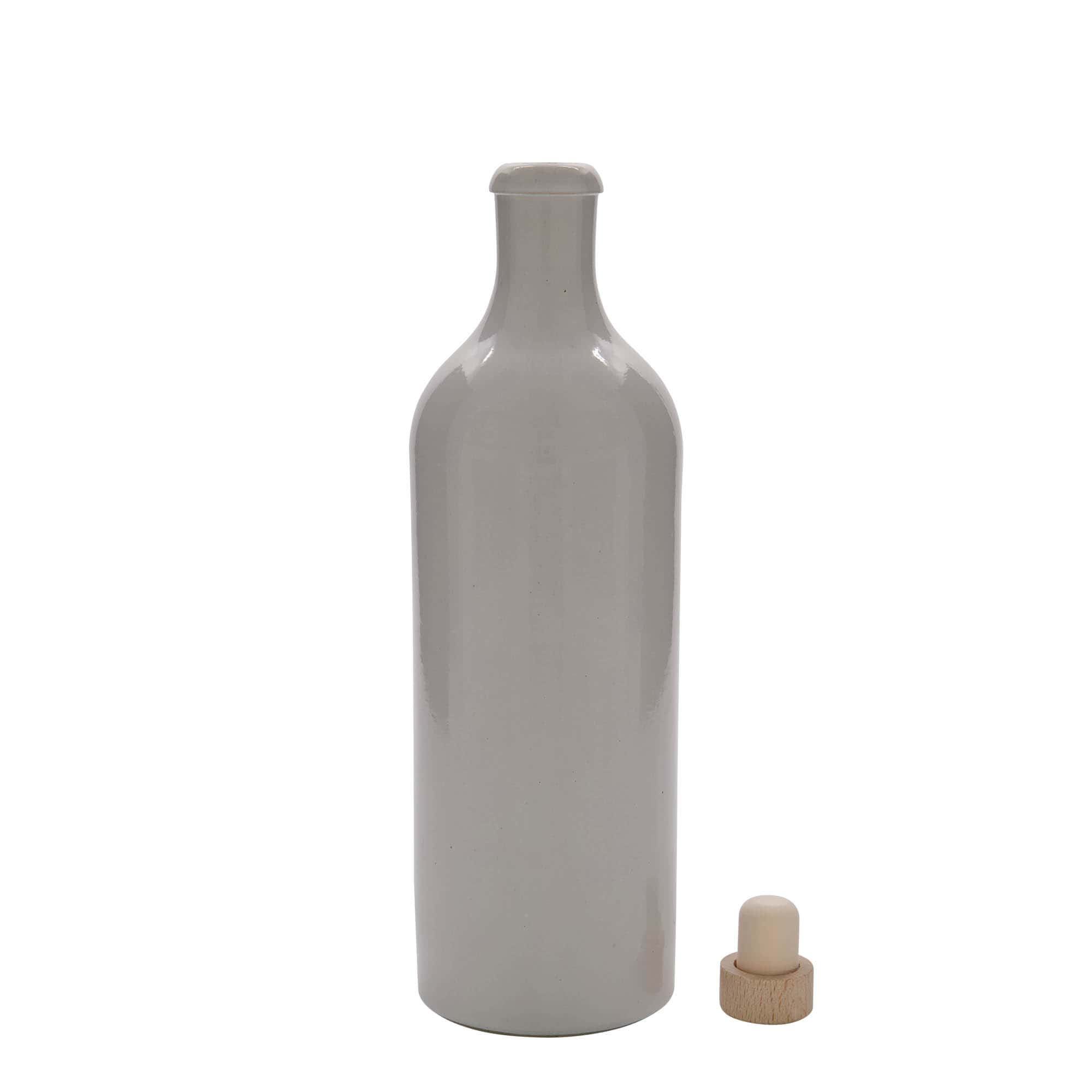 750 ml Tonkrug, Steinzeug, weiss, Mündung: Kork