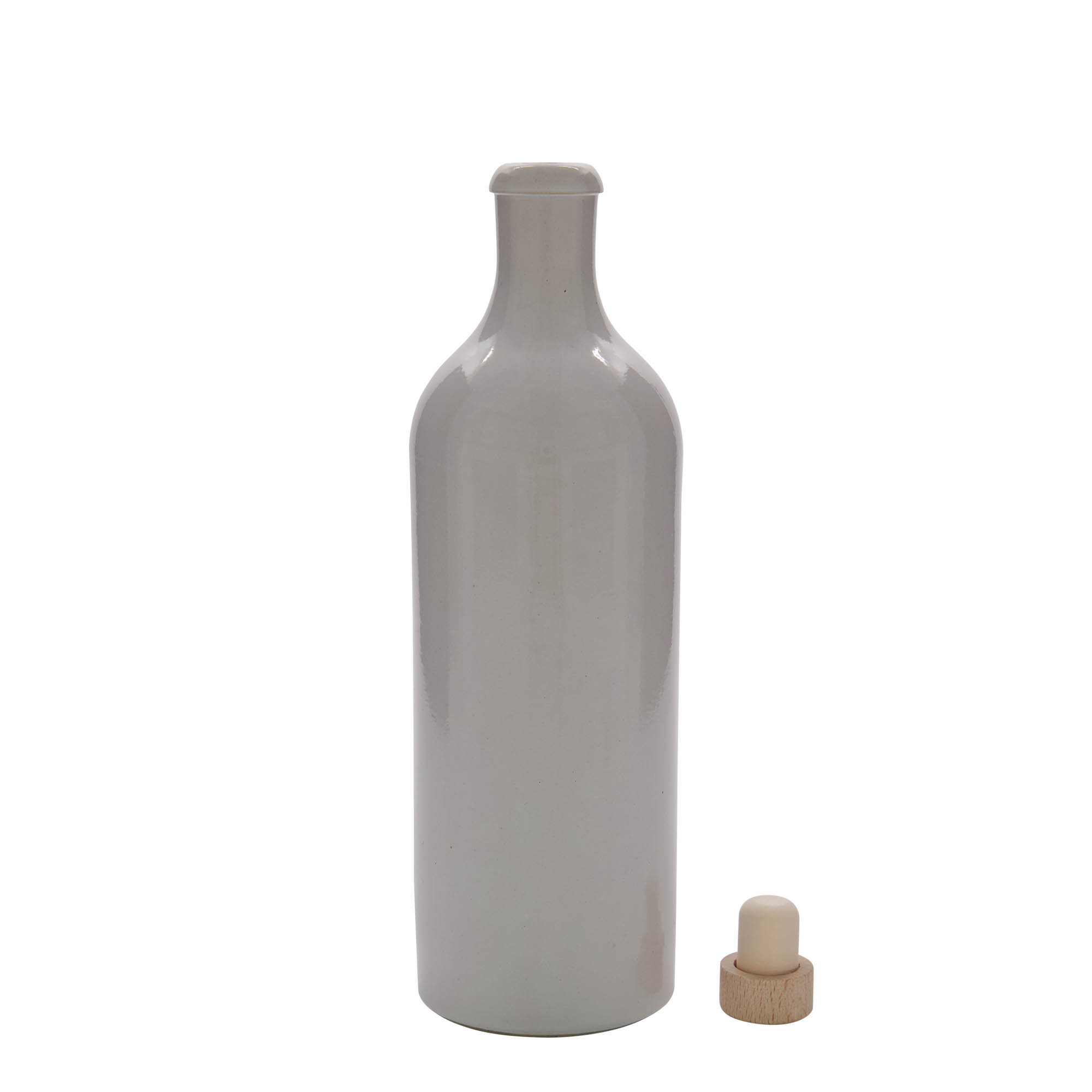 750 ml Tonkrug, Steinzeug, weiss, Mündung: Kork 750 ml Tonkrug, Steinzeug, weiss, Mündung: Kork