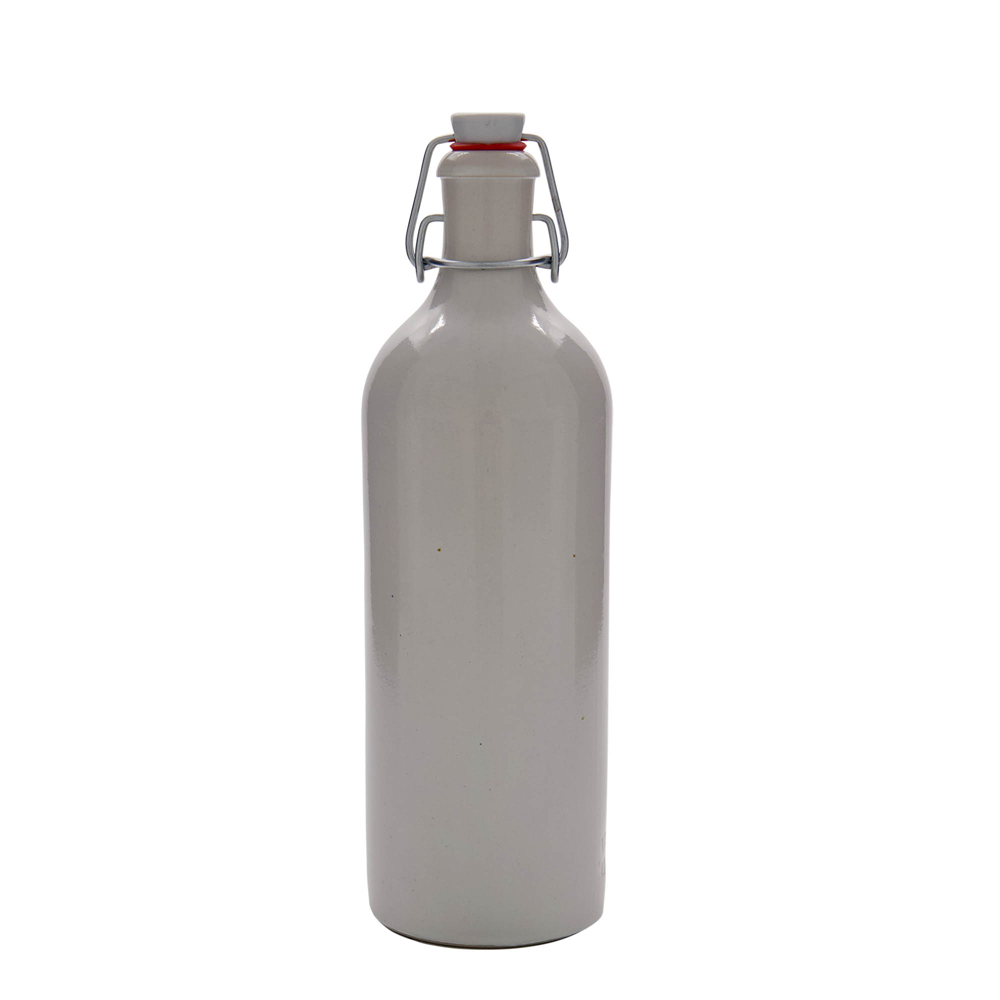 750 ml Tonkrug, Steinzeug, weiss, Mündung: Bügelverschluss