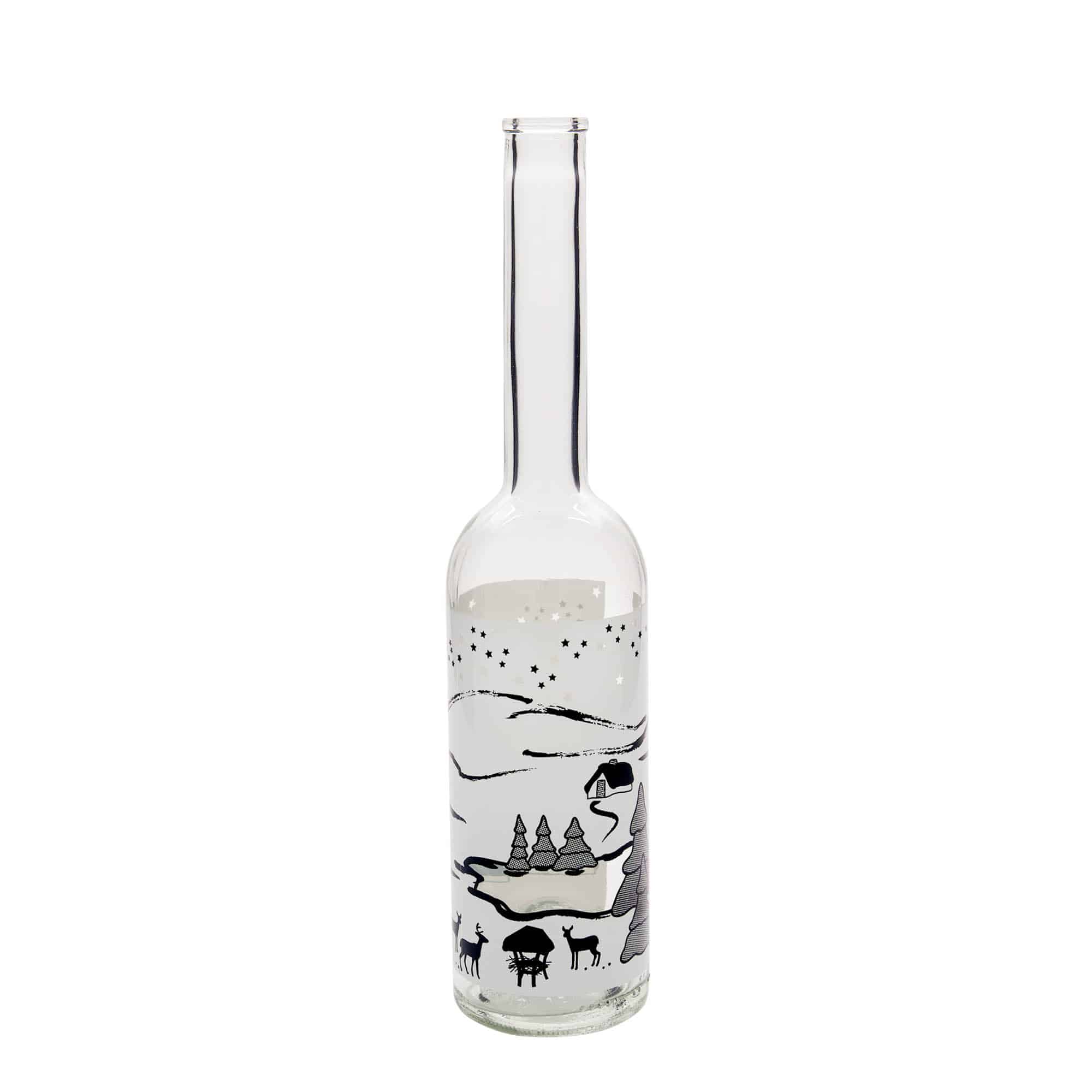 500 ml Glasflasche «Opera», Motiv: Wintertraum-Bianco, Mündung: Kork