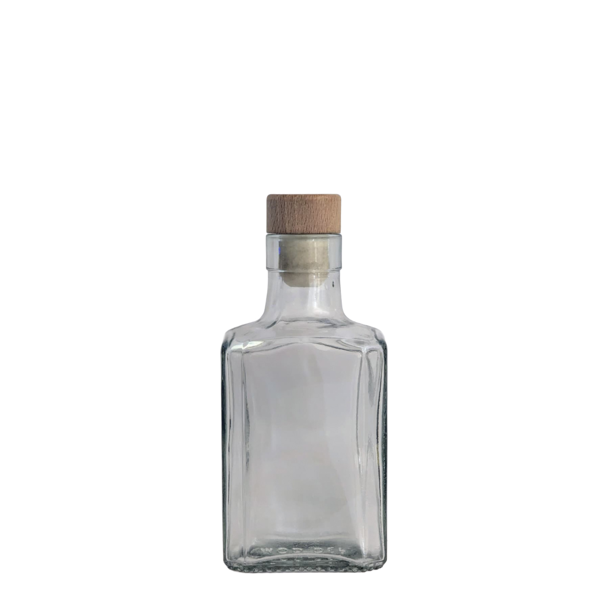 250 ml Glasflasche «Decanter Quadro Oberband», quadratisch, Mündung: Kork