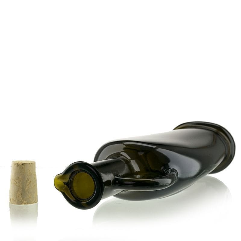 500 ml Glasflasche «Eleganta», oval, antikgrün, Mündung: Kork