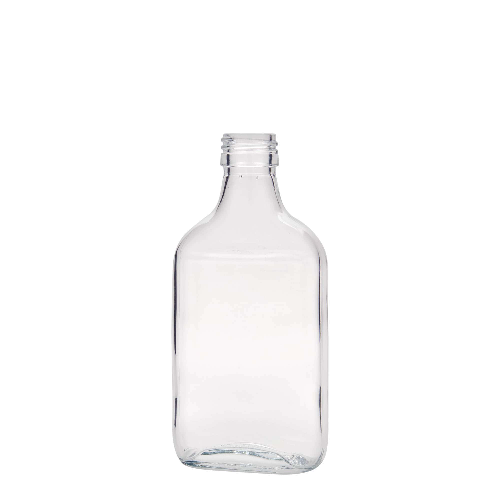 200 ml Taschenflasche, rechteckig, Glas, Mündung: PP 28