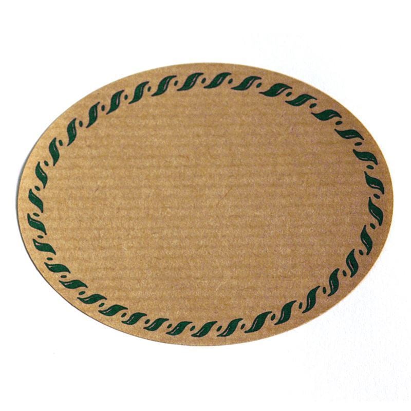 Grosses Naturetikett «Kordelrand», oval, Papier, grün-braun