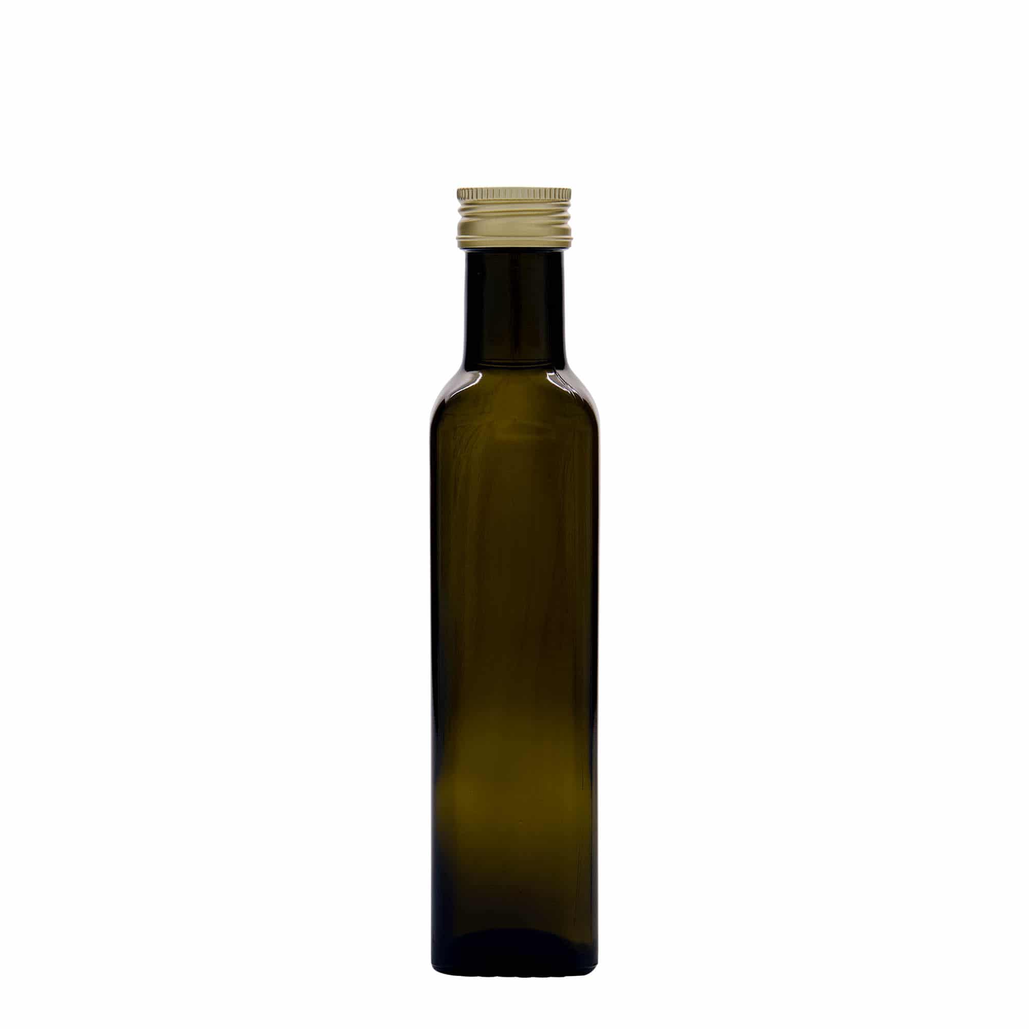 250 ml Glasflasche «Marasca», quadratisch, antikgrün, Mündung: PP 31,5