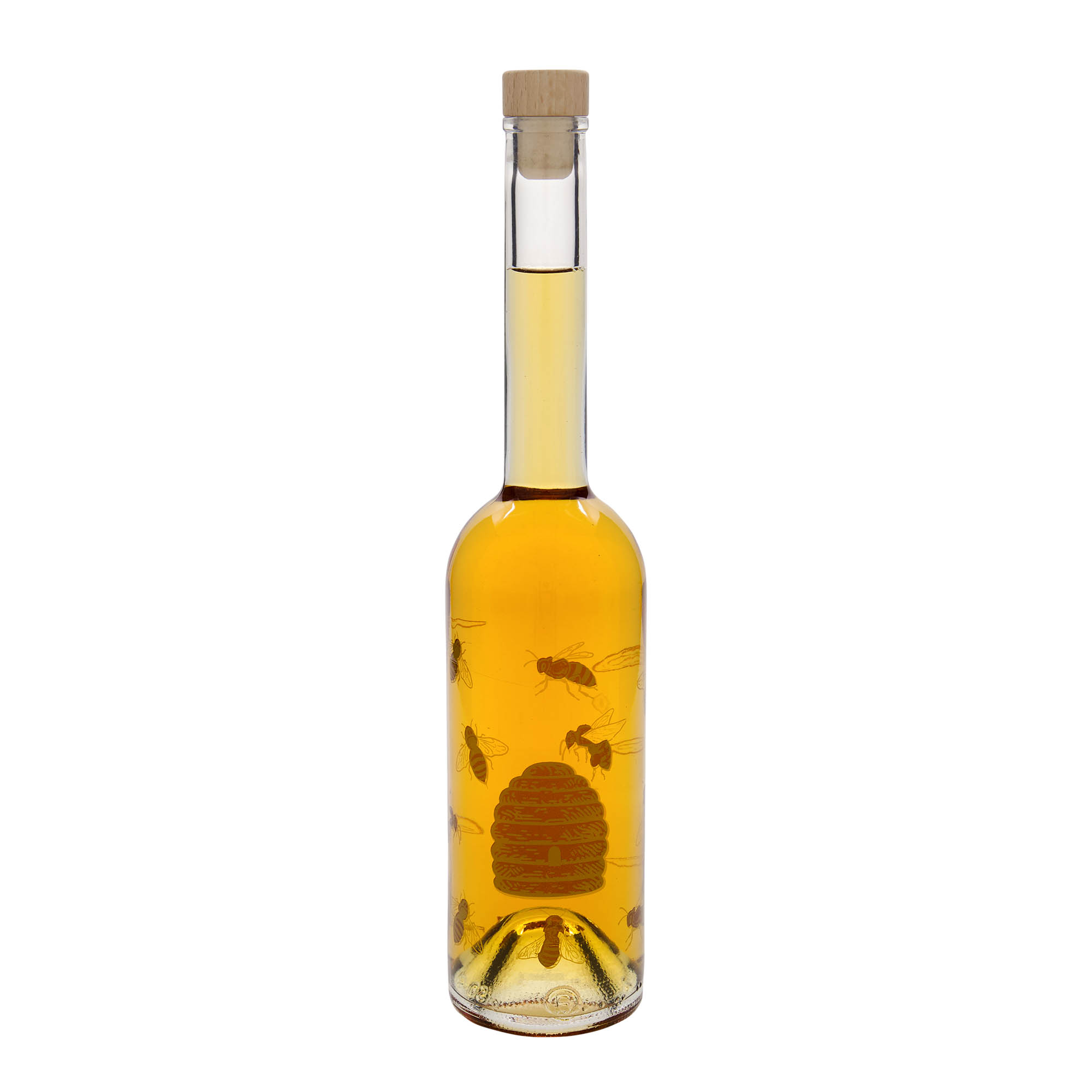 500 ml Glasflasche 'Opera', Motiv: Bienen, Mündung: Kork