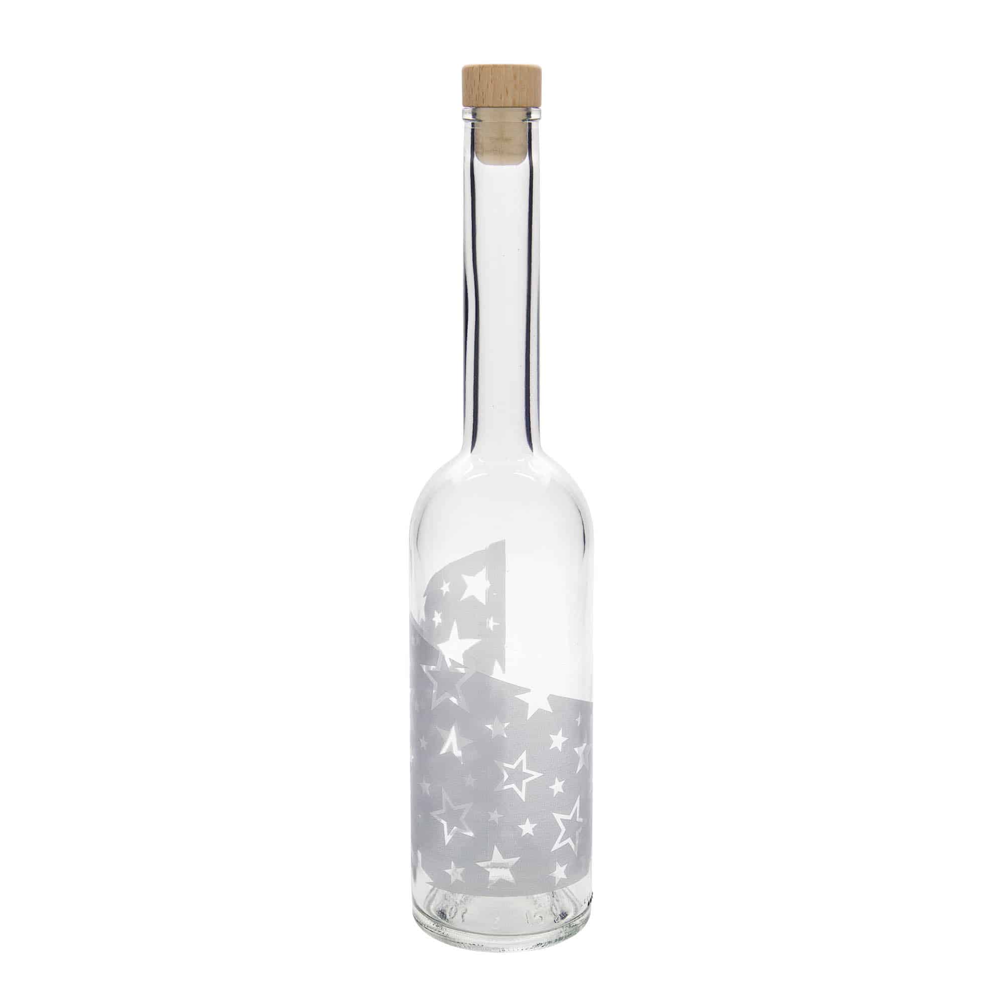 500 ml Glasflasche «Opera», Motiv: Silbersterne, Mündung: Kork