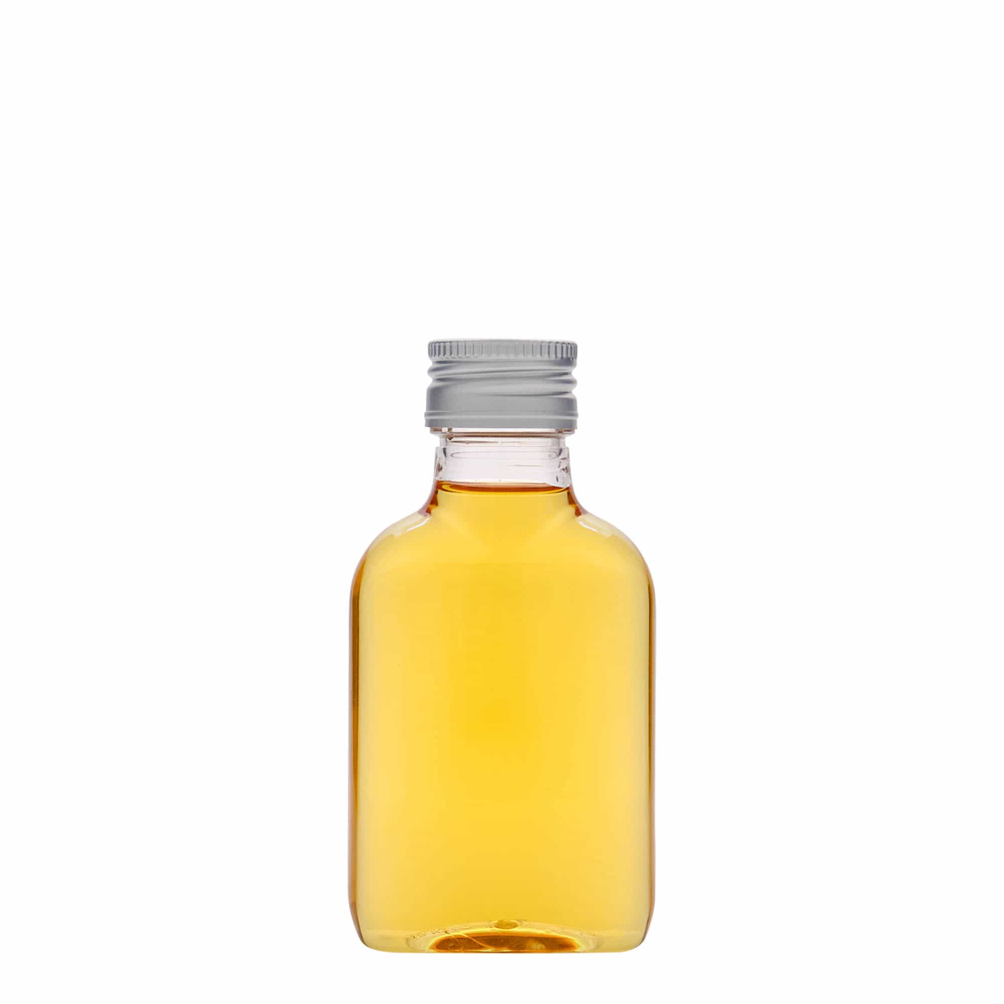 100 ml Taschenflasche, oval, PET-Kunststoff, Mündung: PP 28