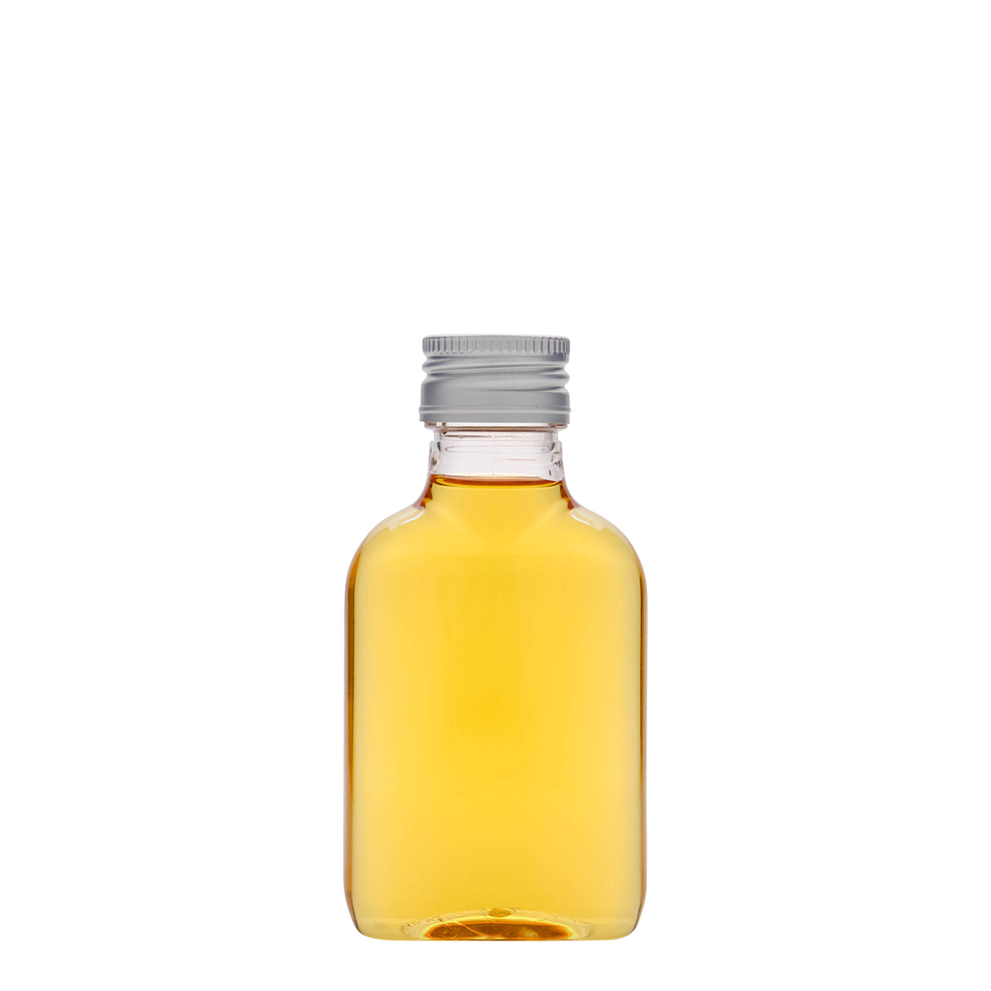 100 ml Taschenflasche, oval, PET-Kunststoff, Mündung: PP 28 100 ml Taschenflasche, oval, PET-Kunststoff, Mündung: PP 28