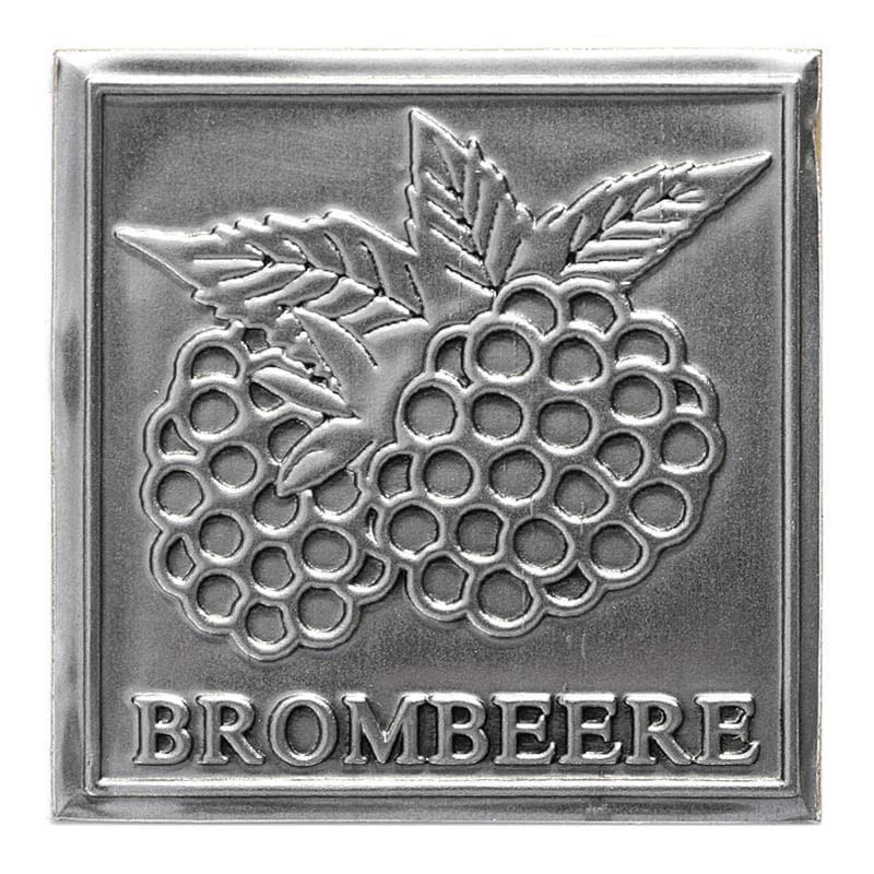 Zinnetikett 'Brombeere', quadratisch, Metall, silber