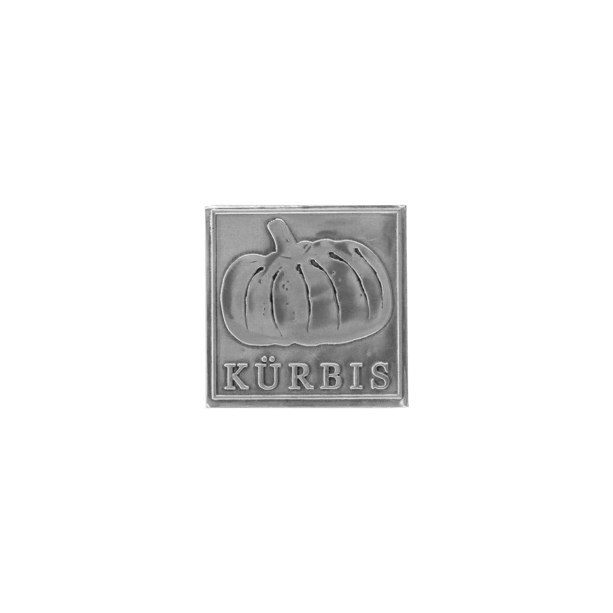 Zinnetikett «Kürbis», quadratisch, Metall, silber