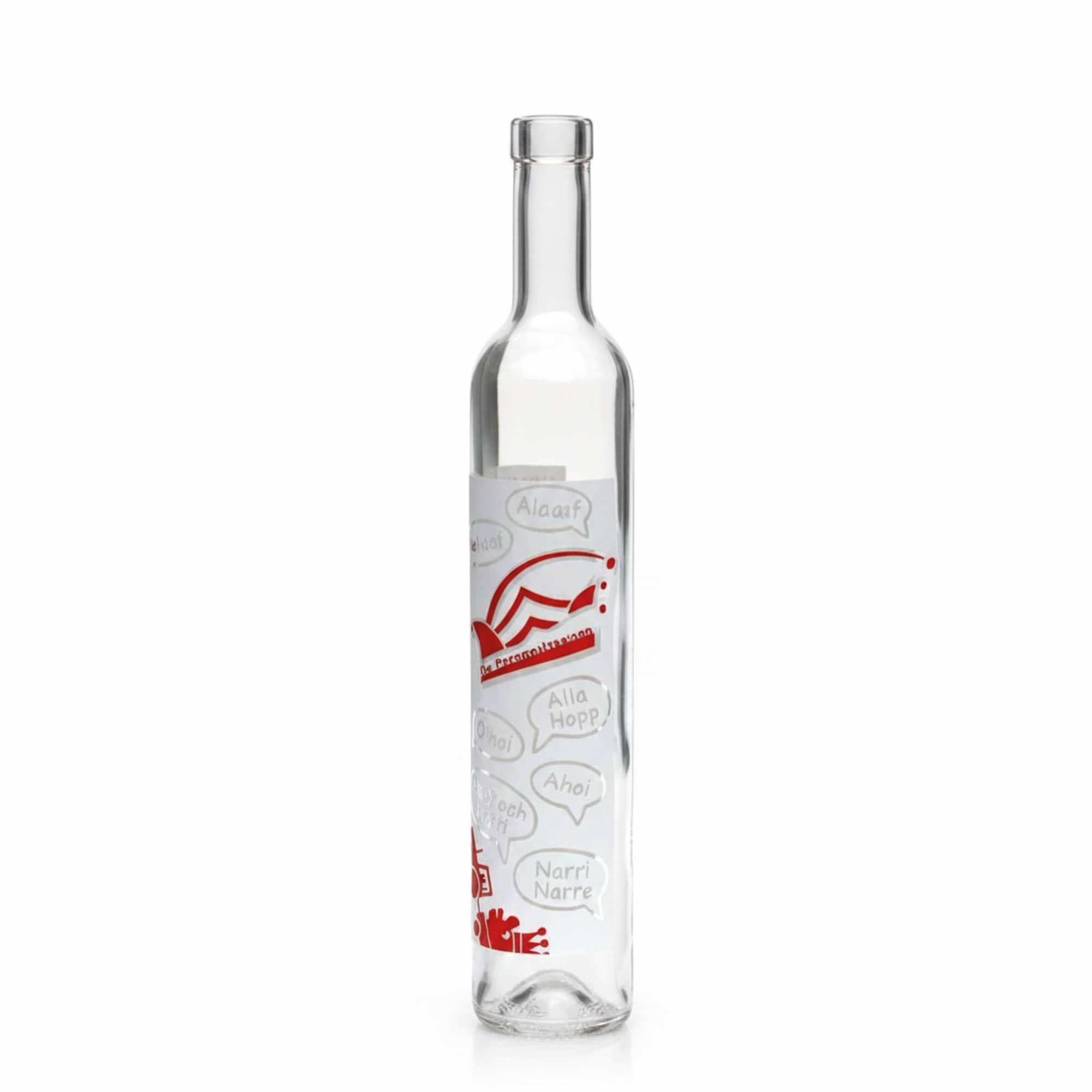 500 ml Glasflasche Maximo bedruckt 'Karneval', Mündung: Kork