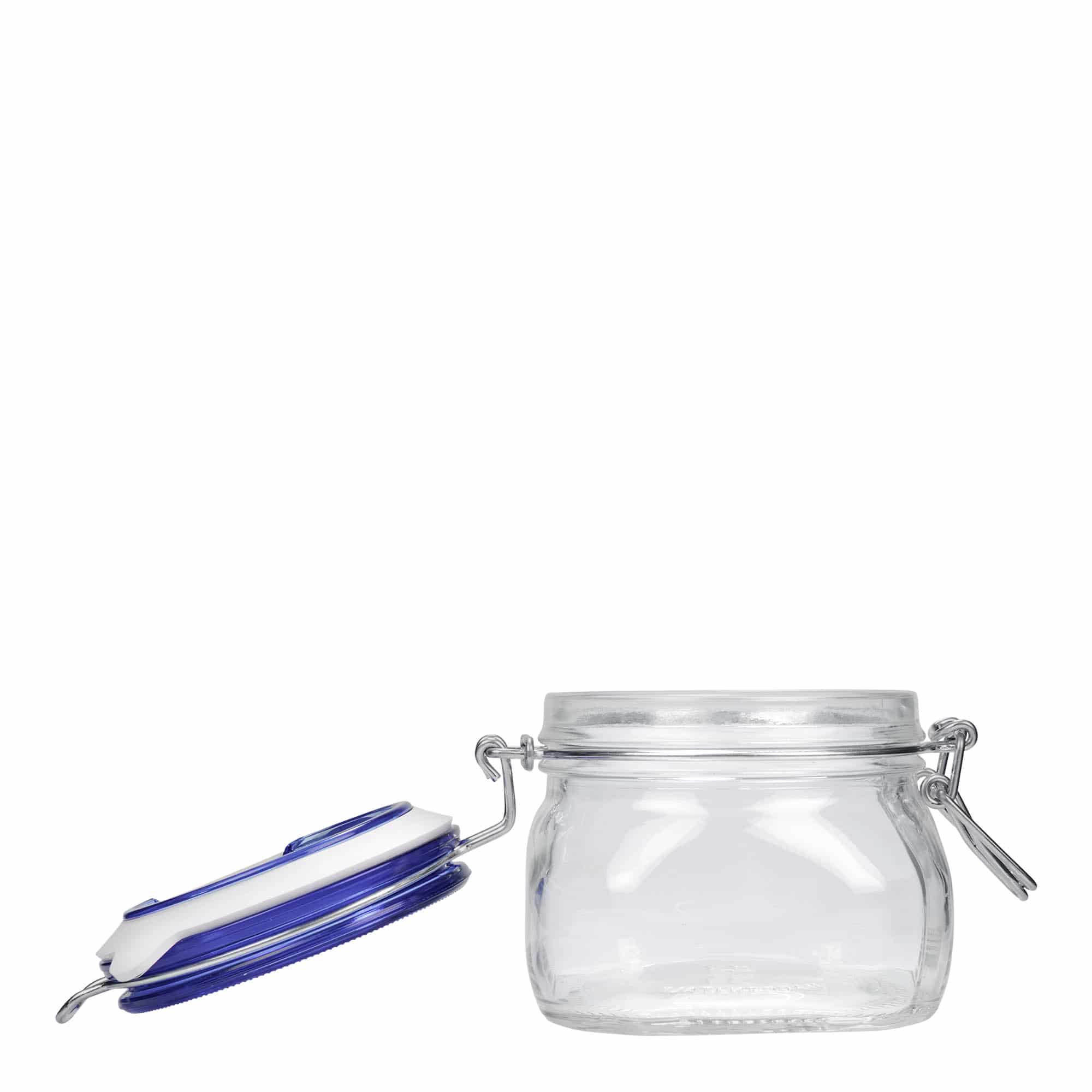 500 ml Drahtbügelglas «Fido» Blue Top, quadratisch, Mündung: Drahtbügelverschluss