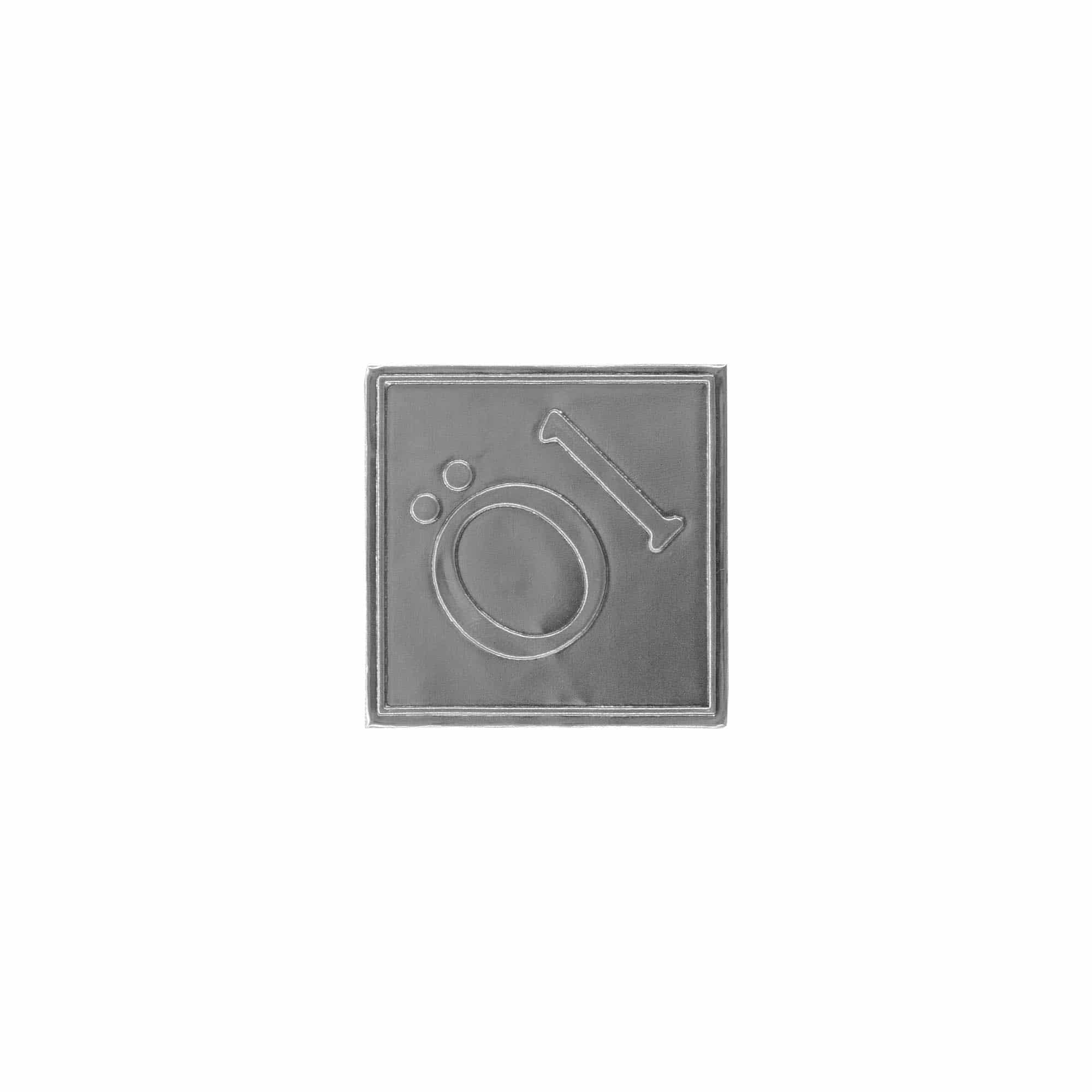 Zinnetikett «Öl», quadratisch, Metall, silber