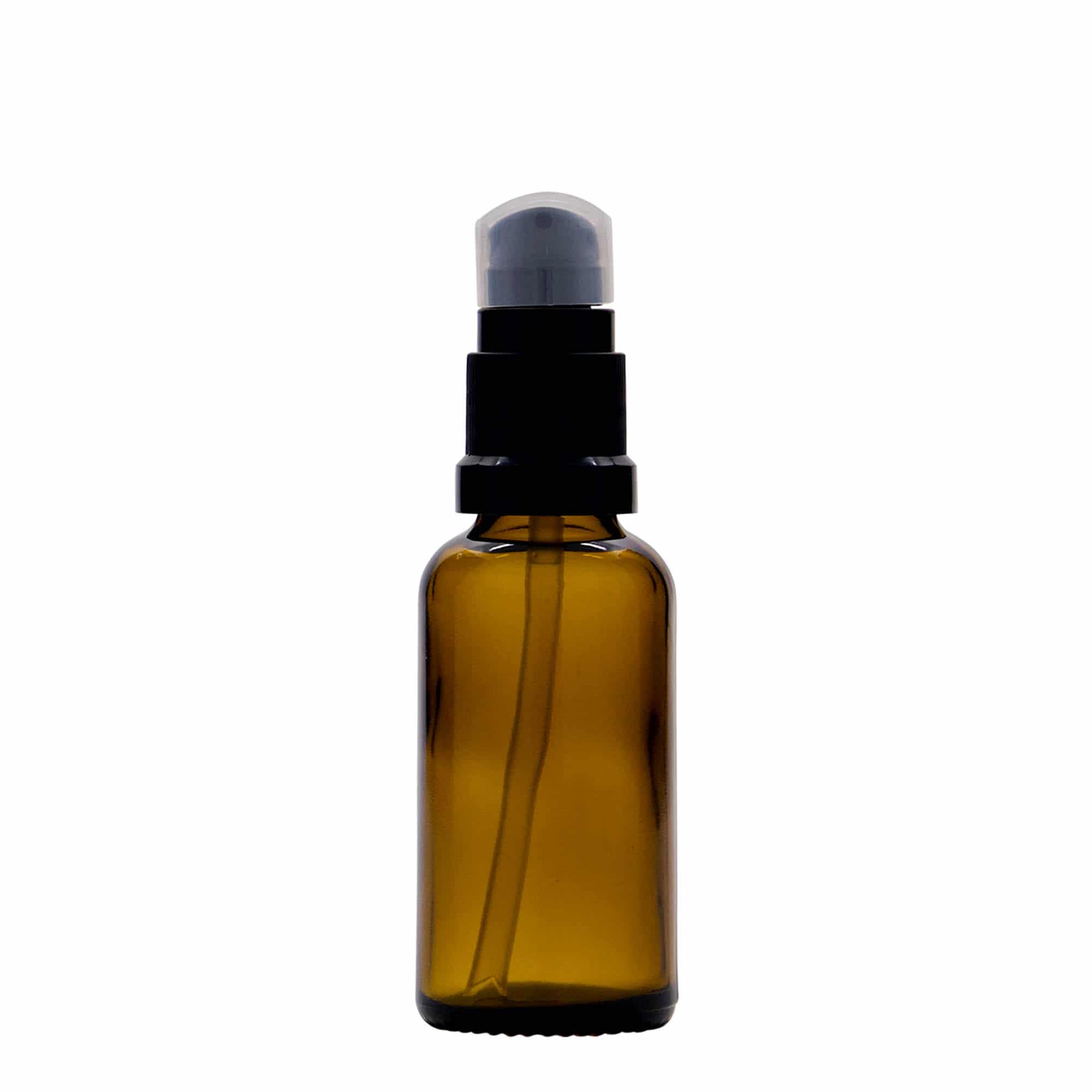 30 ml Medizinflasche mit Lotionspumpe, Glas, braun, Mündung: DIN 18 30 ml Medizinflasche mit Lotionspumpe, Glas, braun, Mündung: DIN 18
