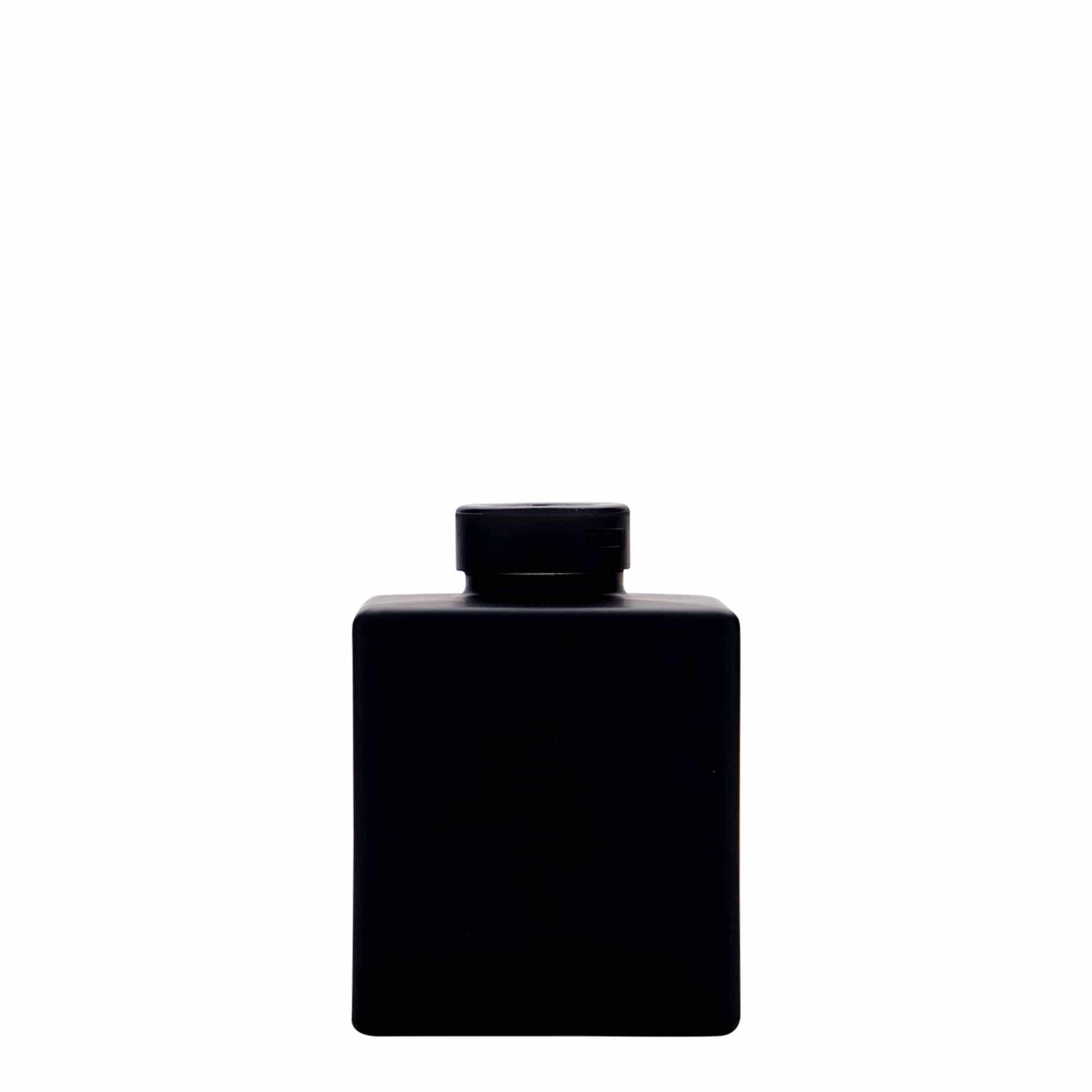 100 ml Glasflasche «Cube», quadratisch, schwarz, Mündung: Kork