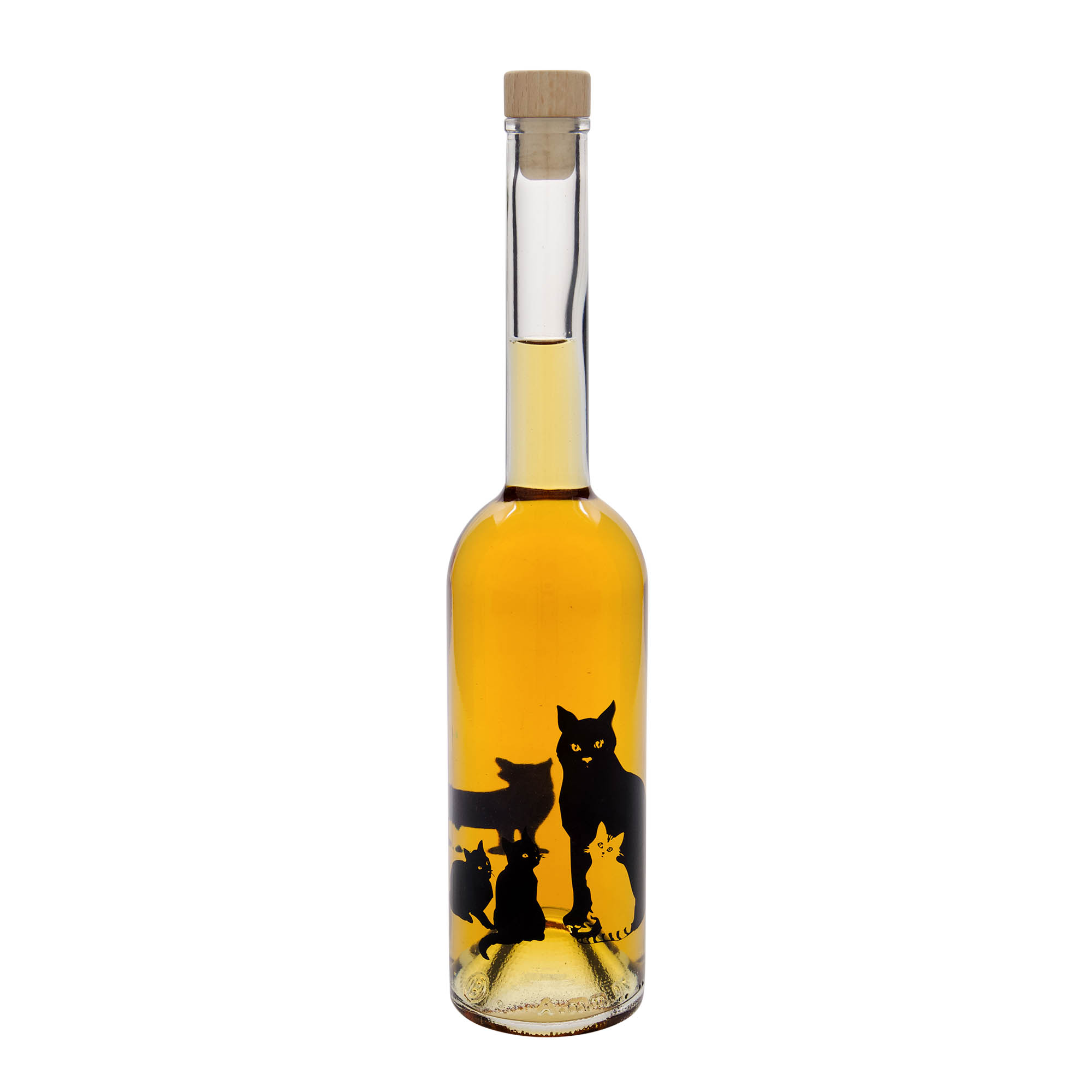 500 ml Glasflasche «Opera», Motiv: Katzen, Mündung: Kork