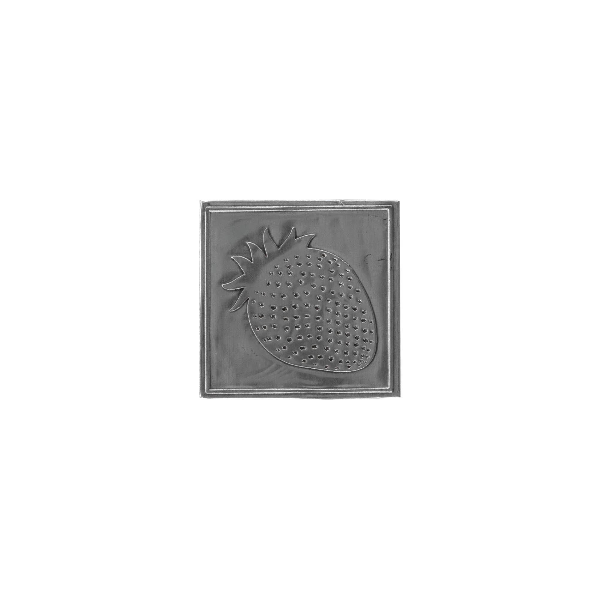 Zinnetikett 'Erdbeere', quadratisch, Metall, silber Zinnetikett 'Erdbeere', quadratisch, Metall, silber