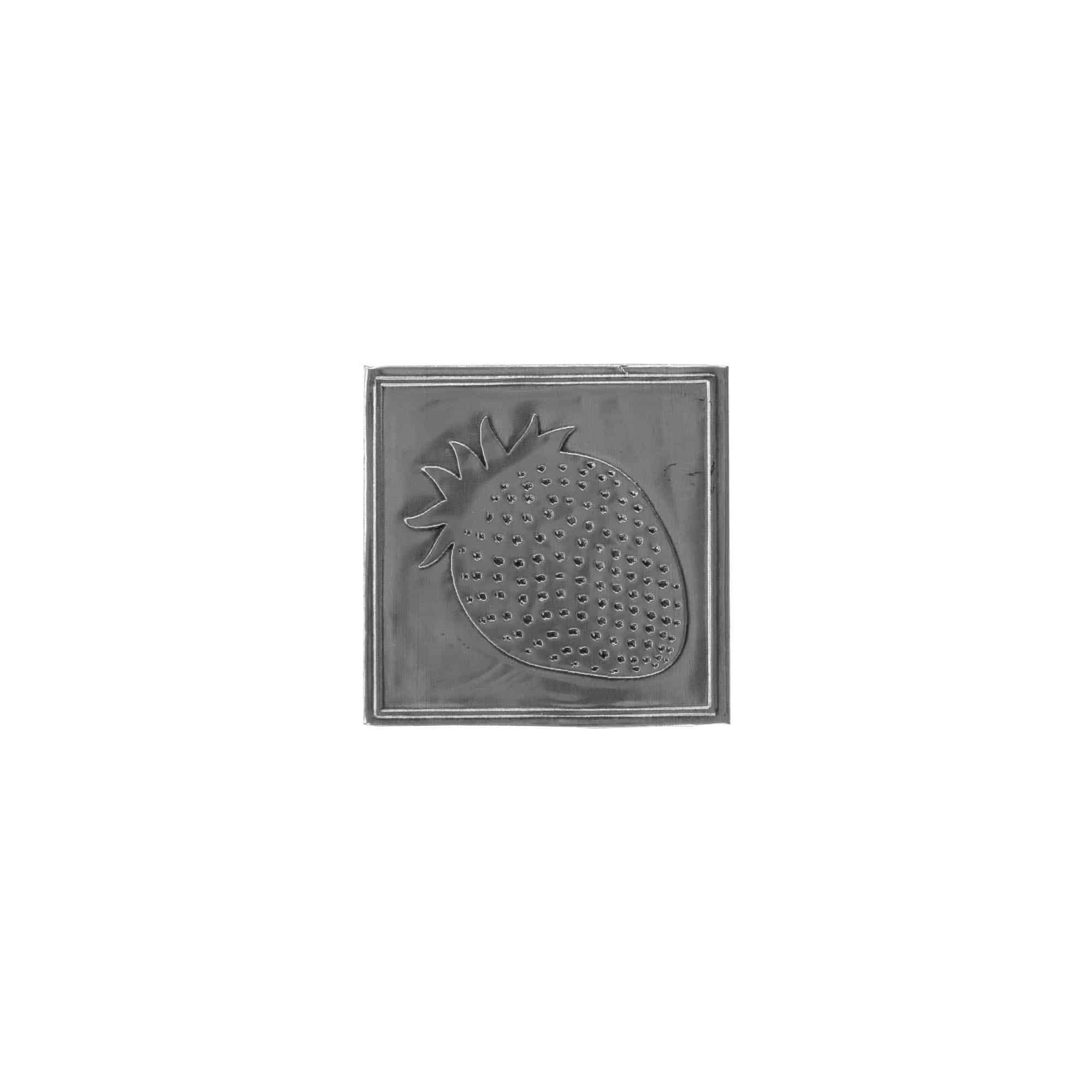 Zinnetikett «Erdbeere», quadratisch, Metall, silber