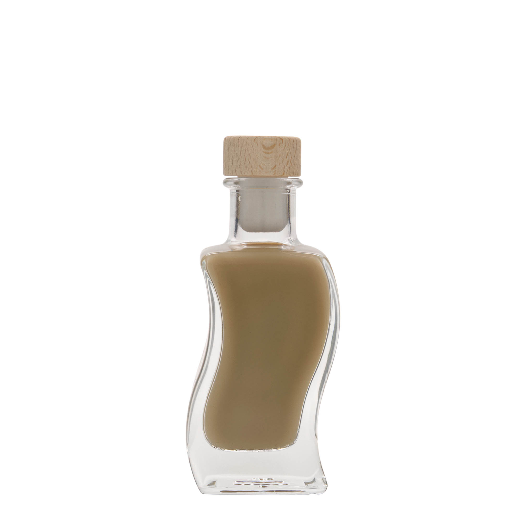 100 ml Glasflasche «Welle», quadratisch, Mündung: Kork