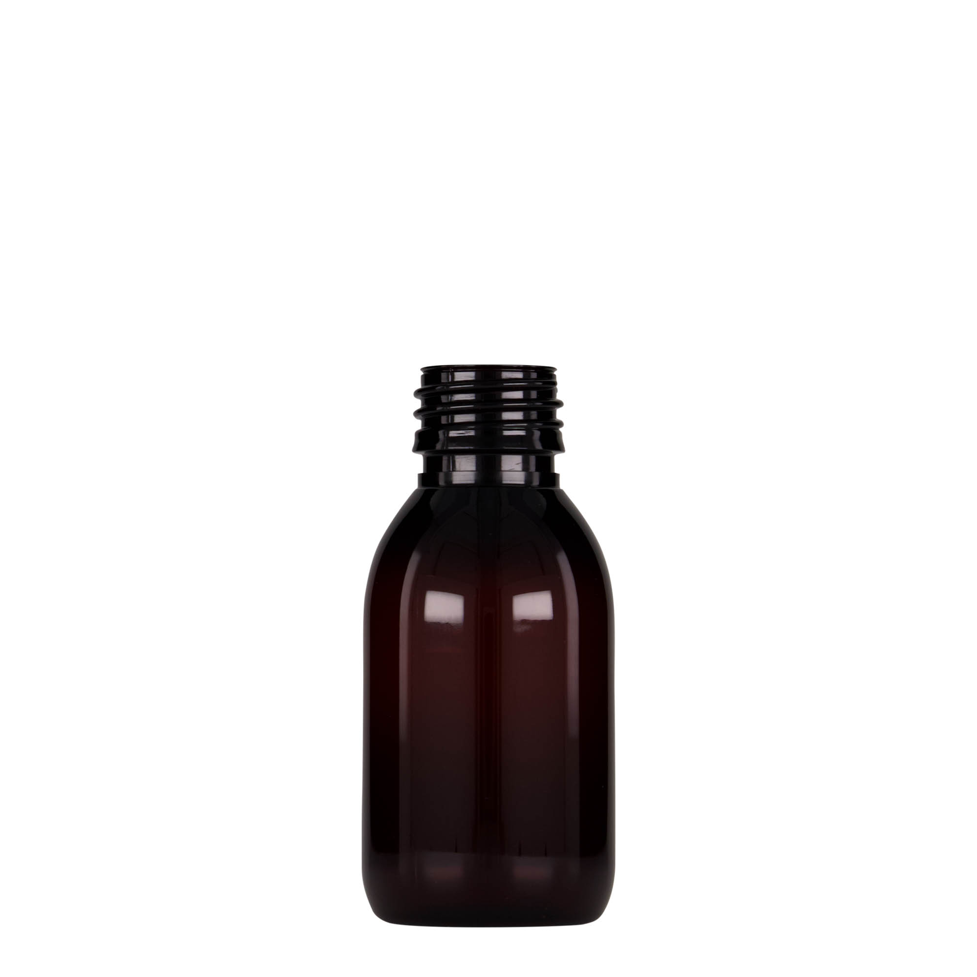 100 ml PET-Medizinflasche, braun, Kunststoff, Mündung: PP 28 100 ml PET-Medizinflasche, braun, Kunststoff, Mündung: PP 28