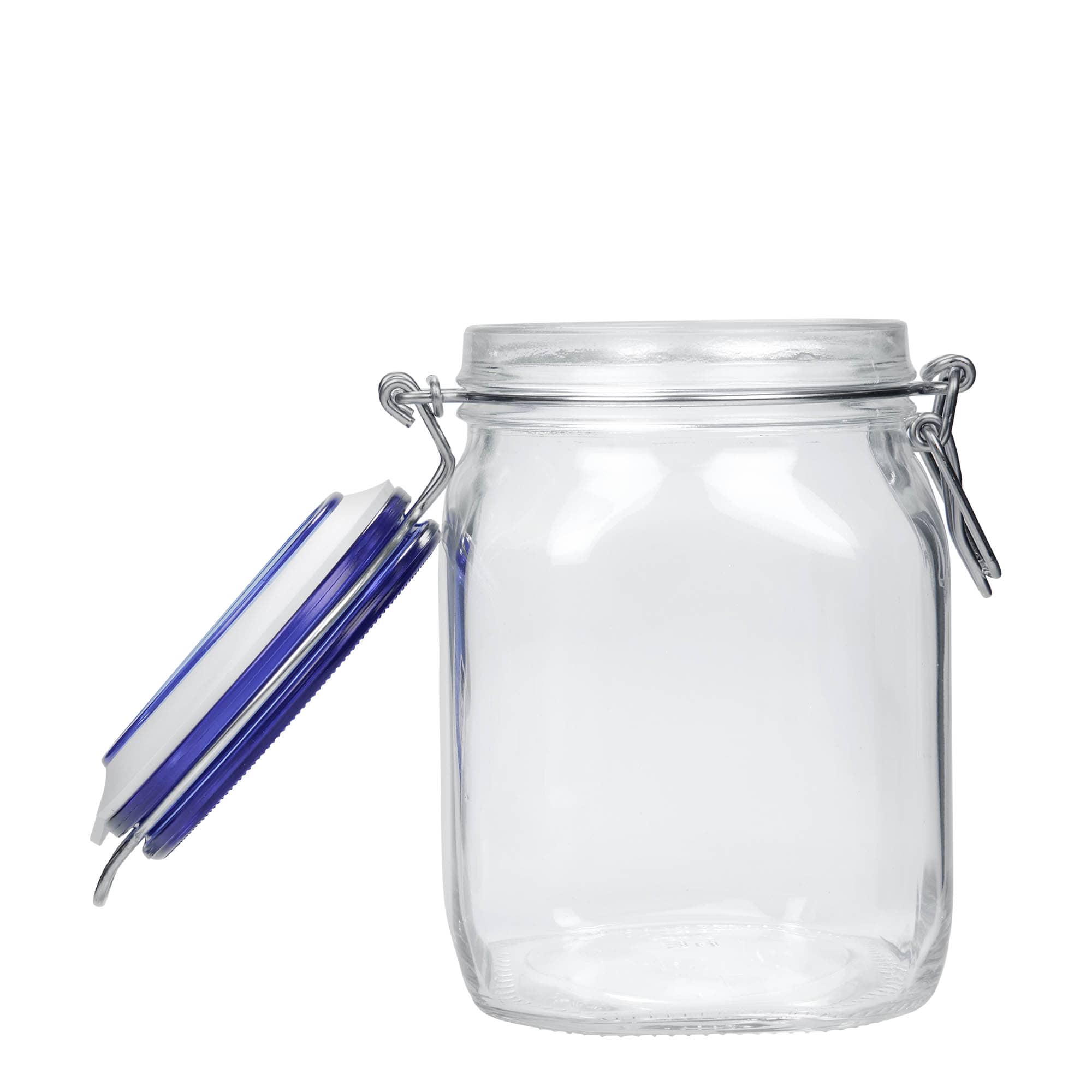 1.000 ml Drahtbügelglas «Fido» Blue Top, quadratisch, Mündung: Drahtbügelverschluss