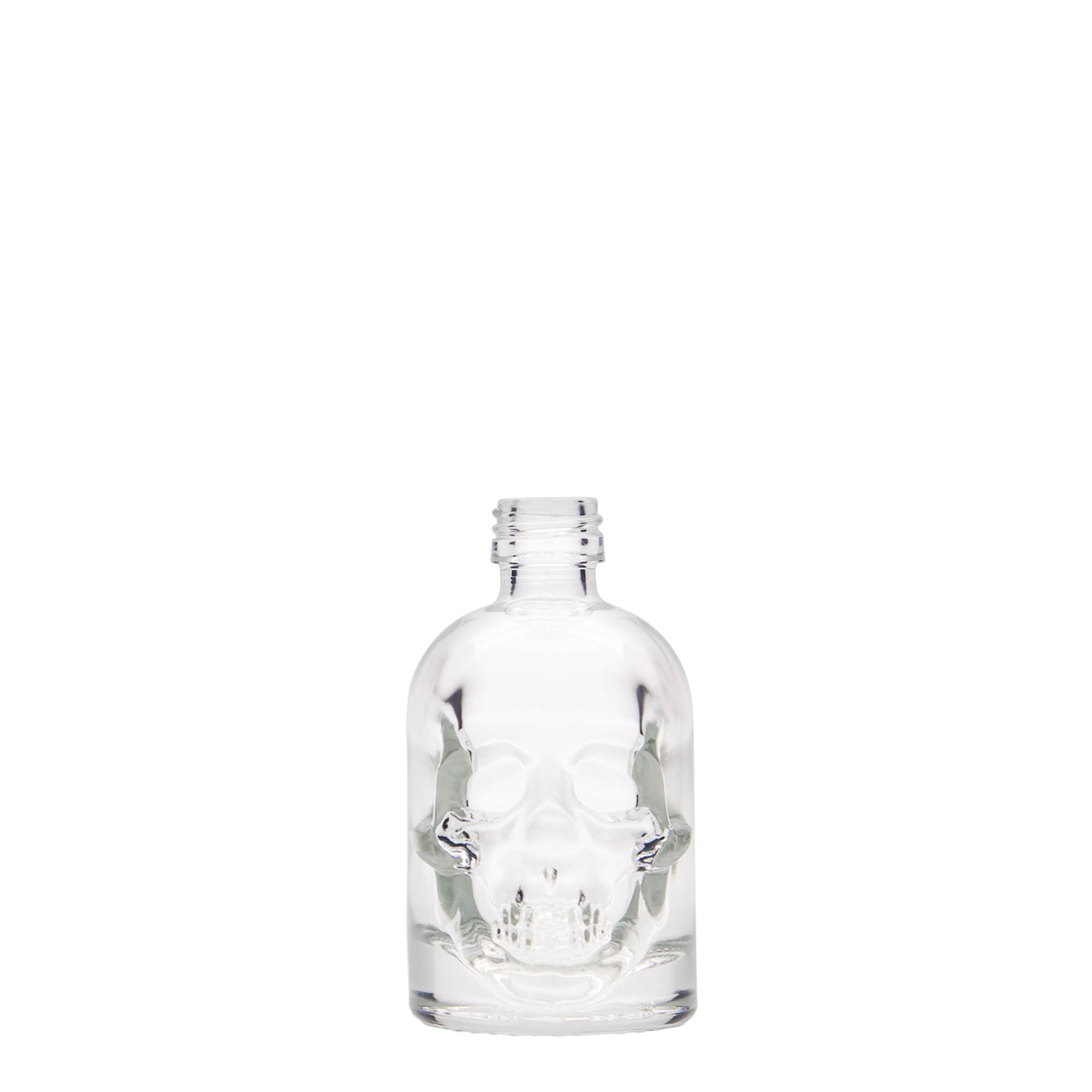 50 ml Glasflasche 'Totenkopf', Mündung: PP 18 50 ml Glasflasche 'Totenkopf', Mündung: PP 18