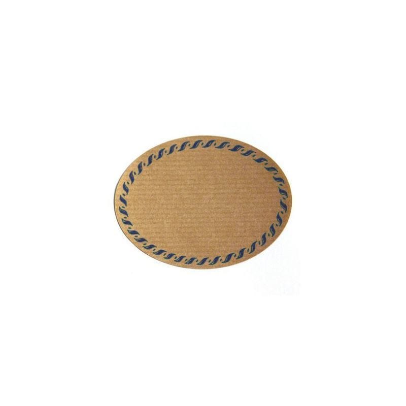 Naturetikett «Kordelrand», oval, Papier, blau-braun