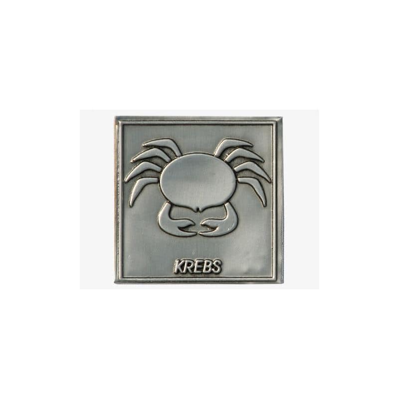 Zinnetikett 'Krebs', quadratisch, Metall, silber Zinnetikett 'Krebs', quadratisch, Metall, silber