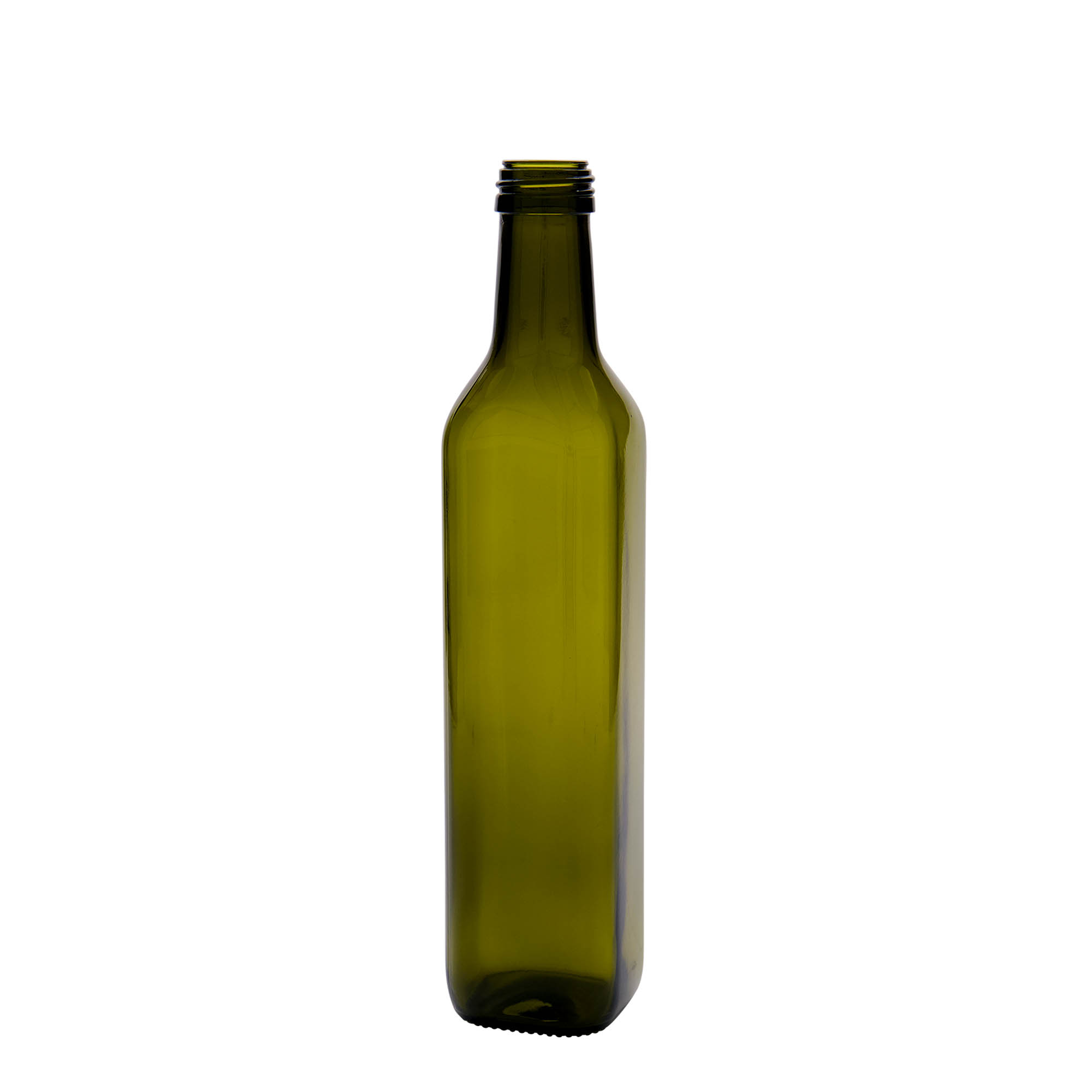 500 ml Glasflasche 'Marasca', quadratisch, antikgrün, Mündung: PP 31,5 500 ml Glasflasche 'Marasca', quadratisch, antikgrün, Mündung: PP 31,5