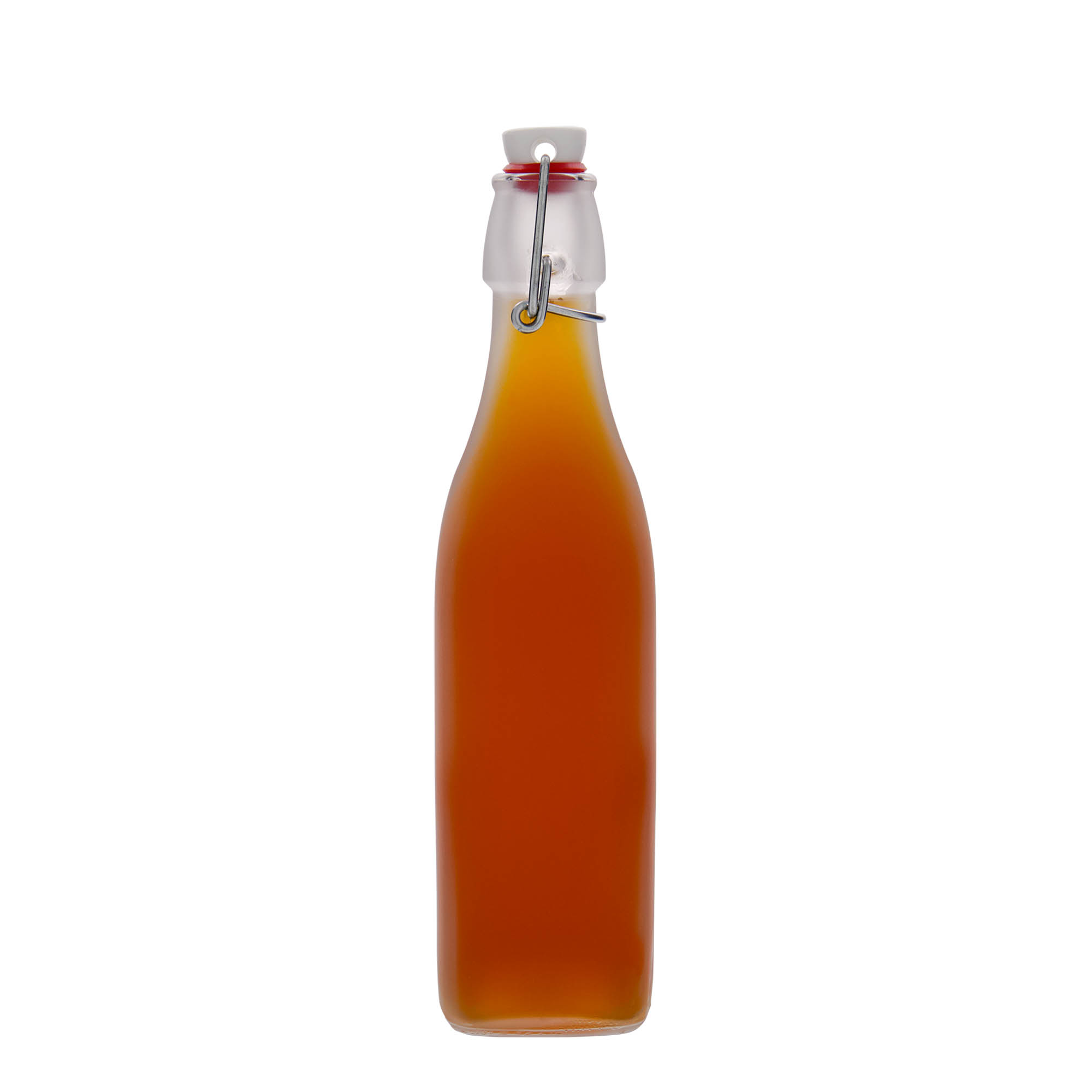 500 ml Glasflasche 'Swing, quadratisch, weiß, Mündung: Bügelverschluss 500 ml Glasflasche 'Swing, quadratisch, weiß, Mündung: Bügelverschluss